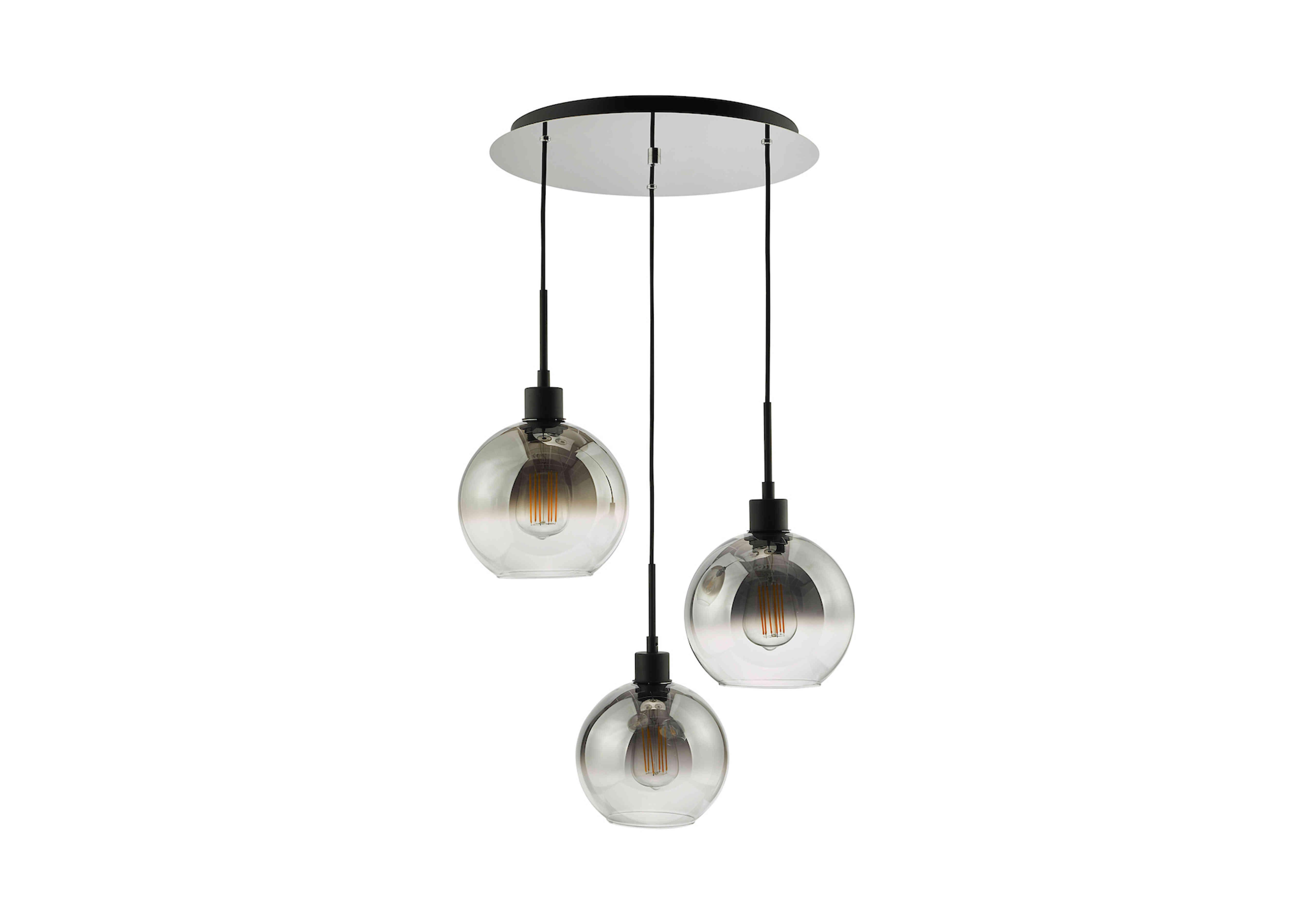 Lycia 3 Light Cluster Pendant in Black Smoked Glass on Furniture Village