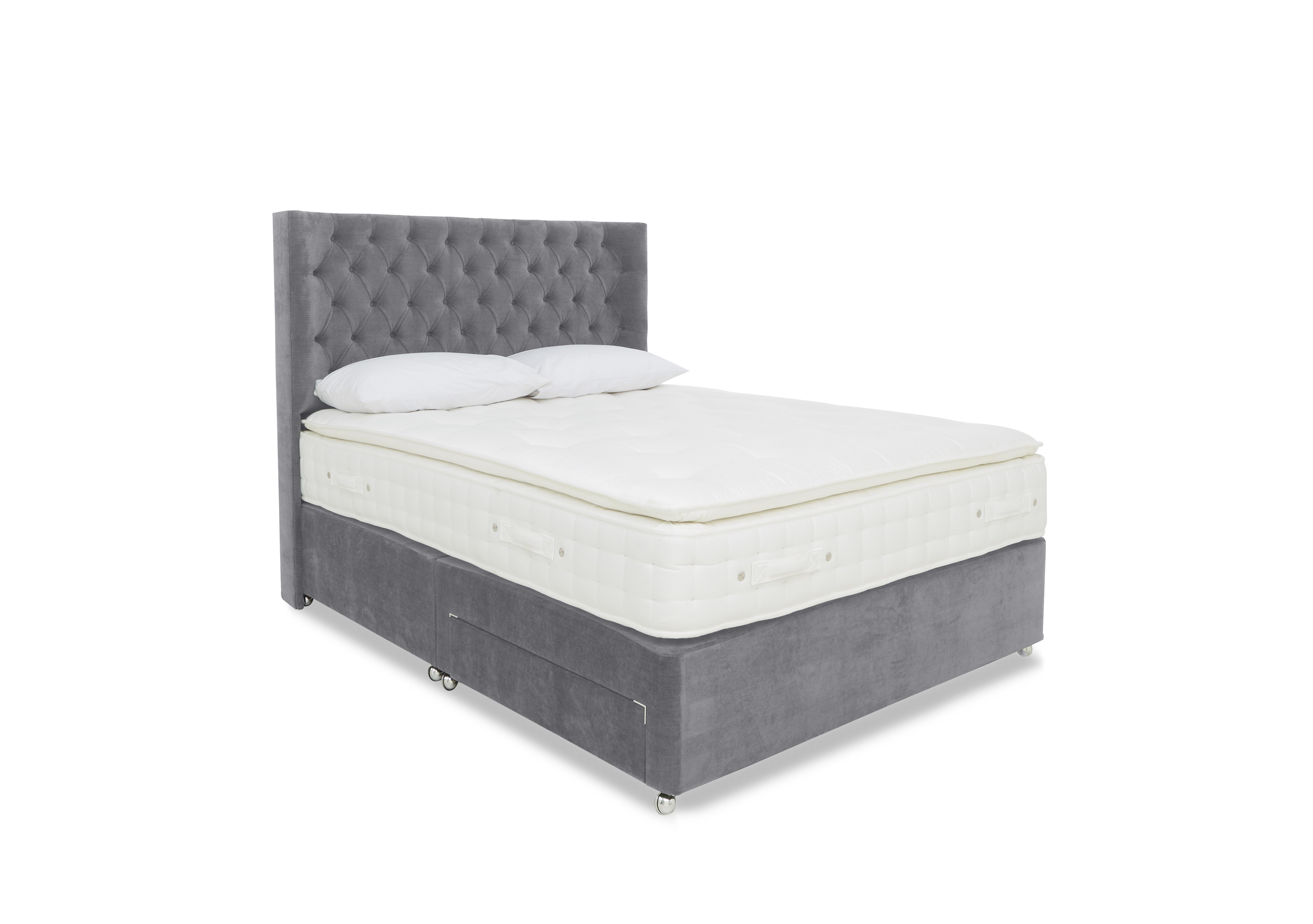 Sanctum Nature 2000 Pillowtop 2 Drawer Divan Set with Harding Headboard in Aston Steel on Furniture Village