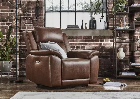 Utah Leather Power Recliner Chair with Power Headrest and Power Lumbar Furniture Village