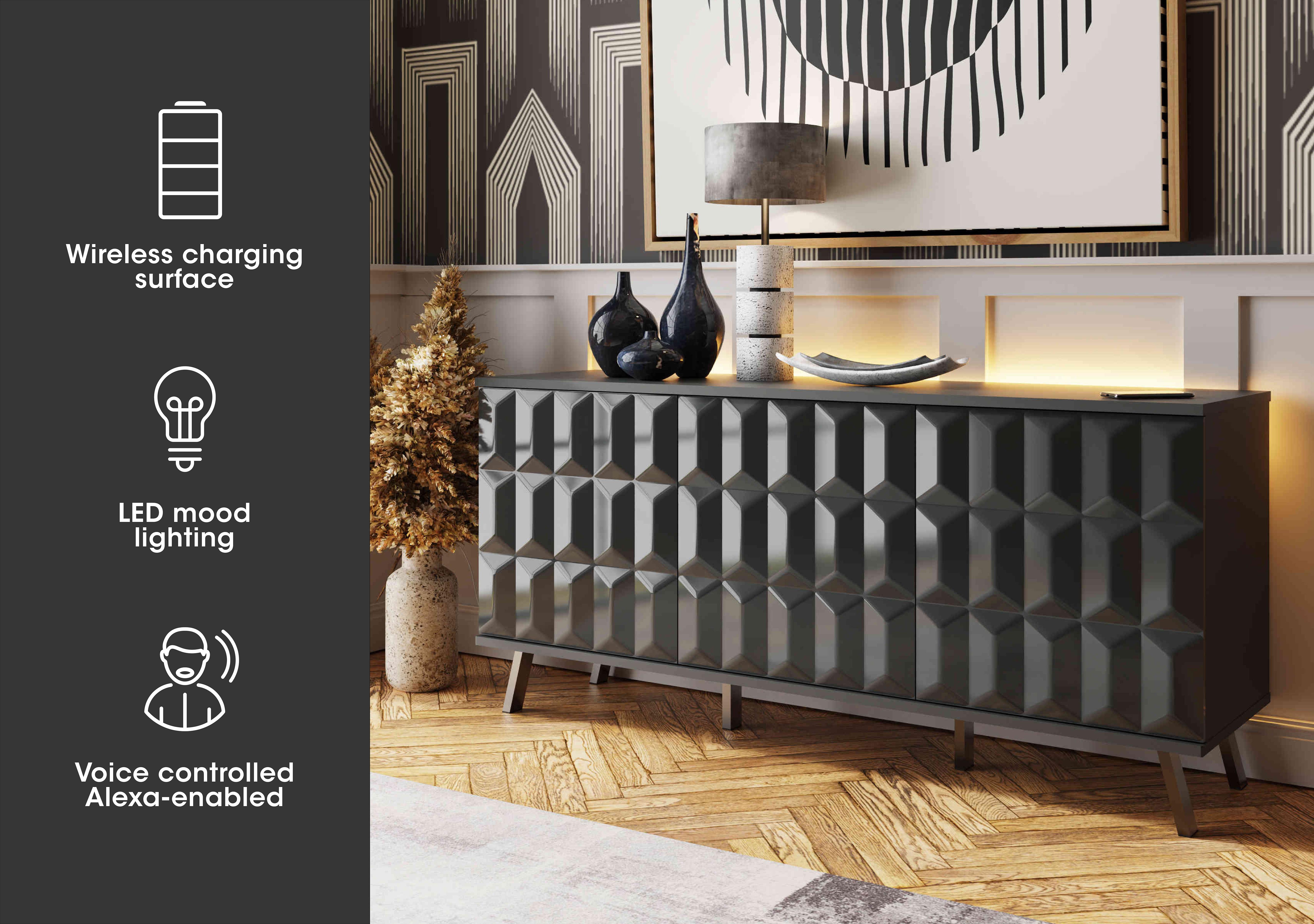 Alpha 3 Door Sideboard with SMART LED Lighting in  on Furniture Village