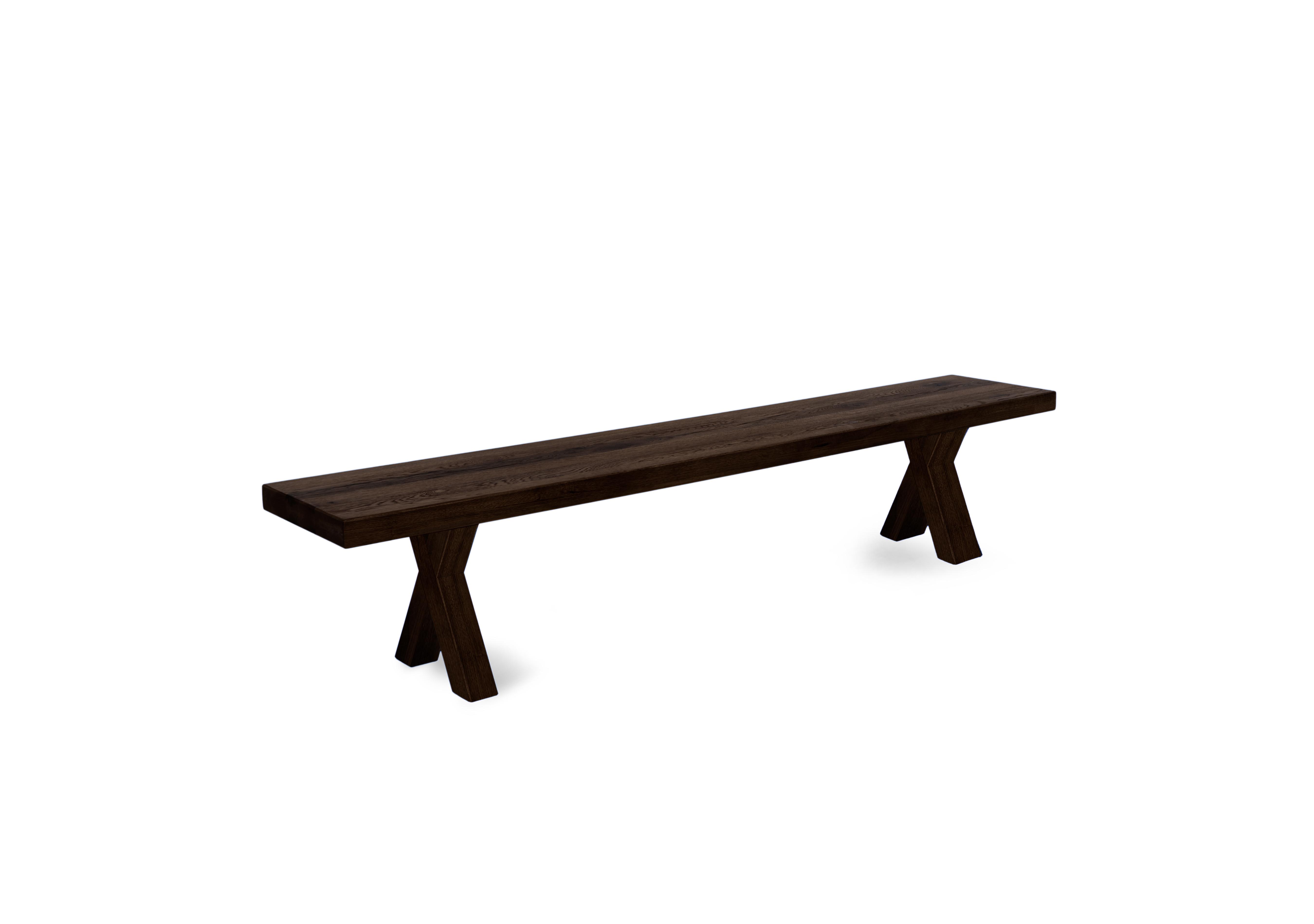 Njord Dining Bench with Wood X-Shaped Legs in Smoked on Furniture Village