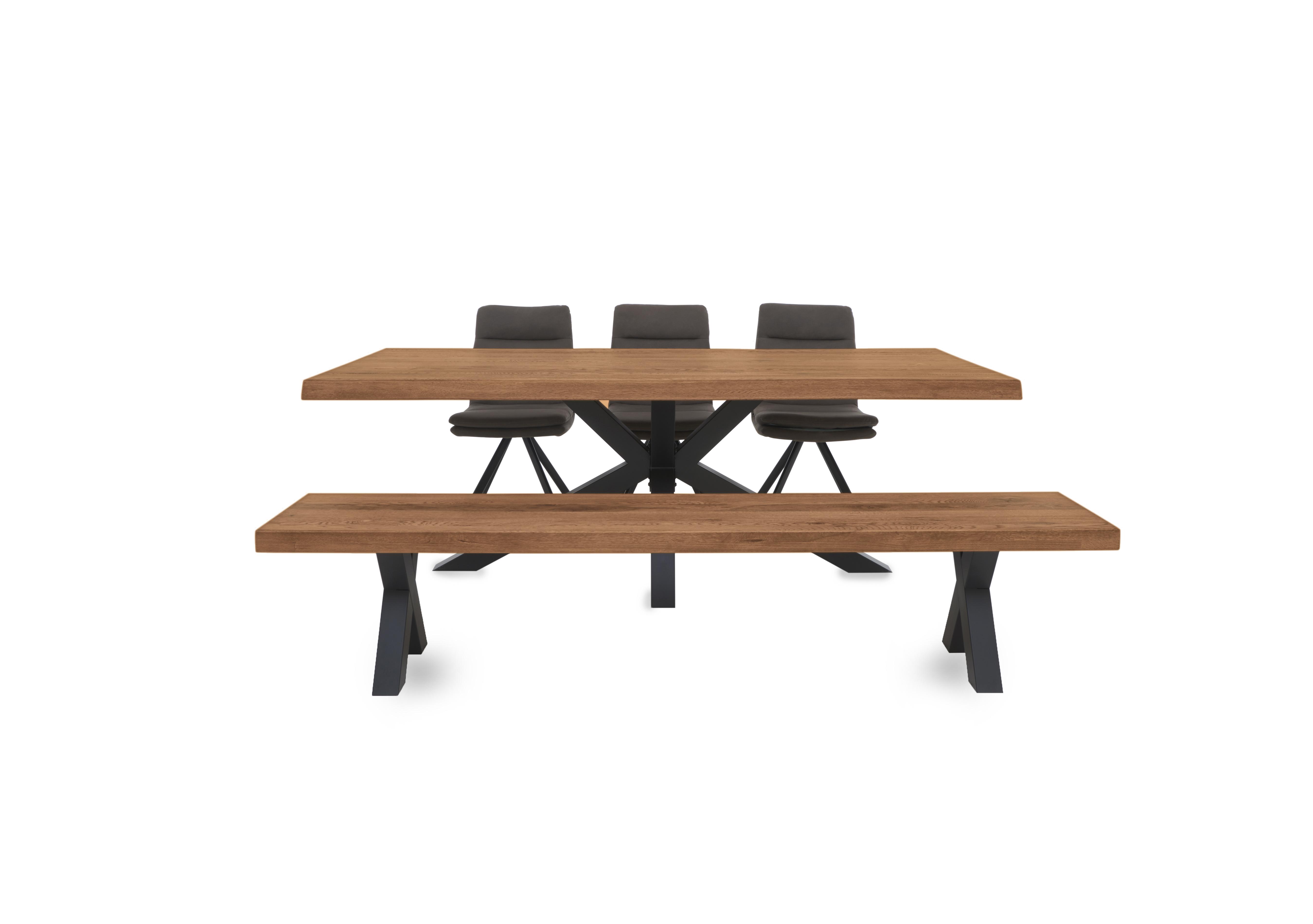 Njord Raw Edge Dining Table with Metal Star Base, Dining Bench and 3 Dining Chairs in Oiled on Furniture Village