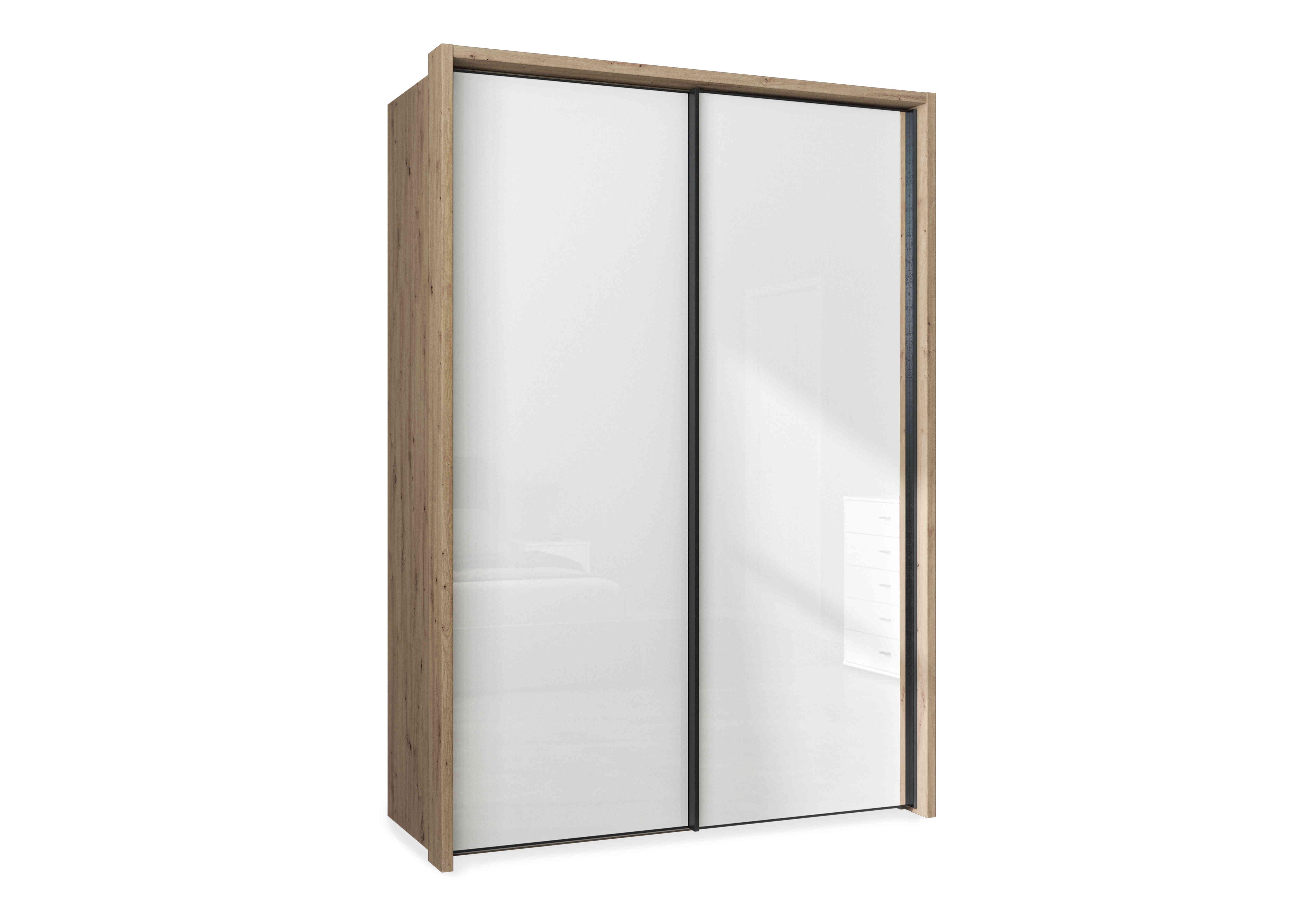 Dallas 160cm 2 Door Sliding Glass Wardrobe in Bianco Oak And White on Furniture Village