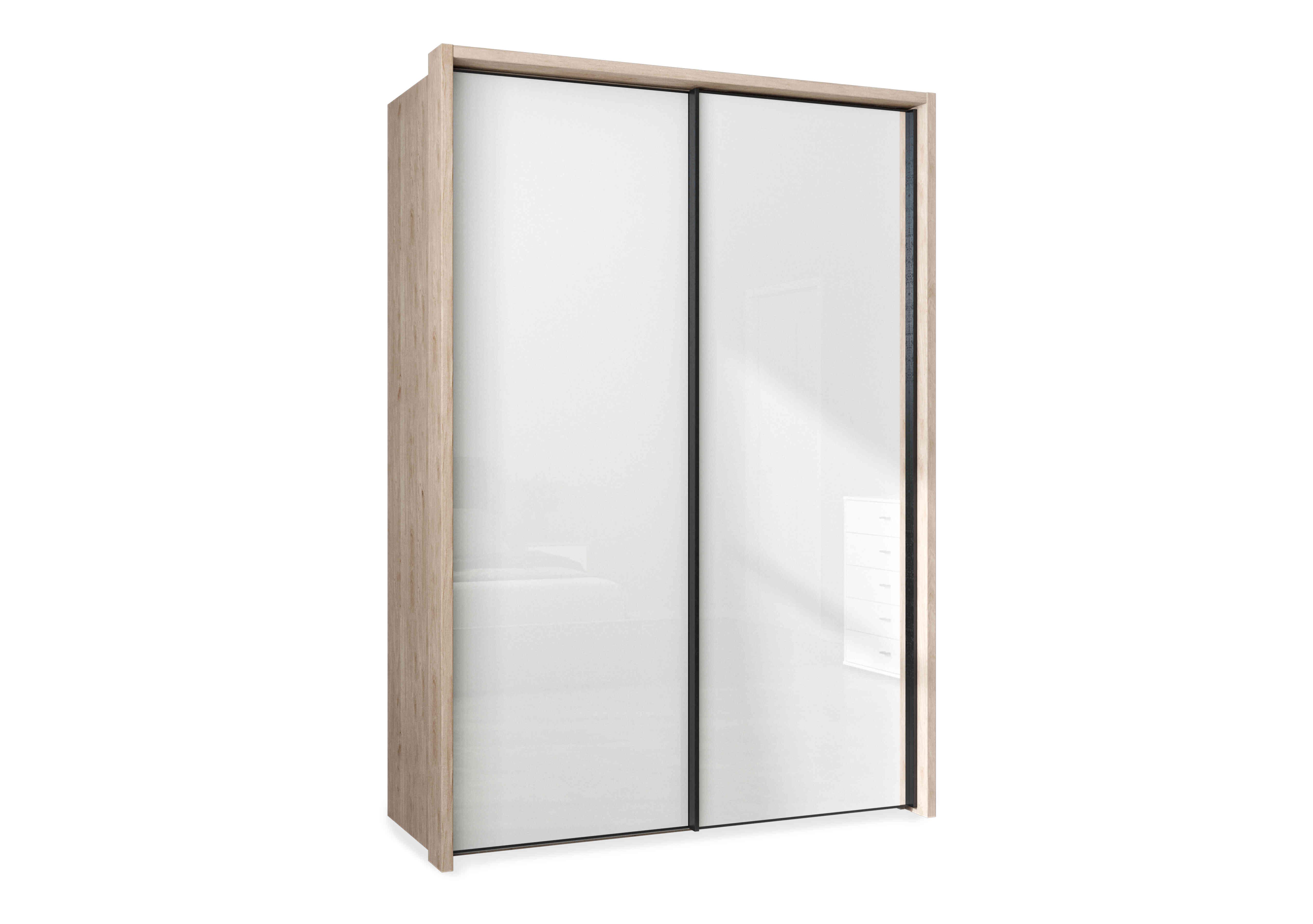 Dallas 160cm 2 Door Sliding Glass Wardrobe in Holm Oak And White on Furniture Village