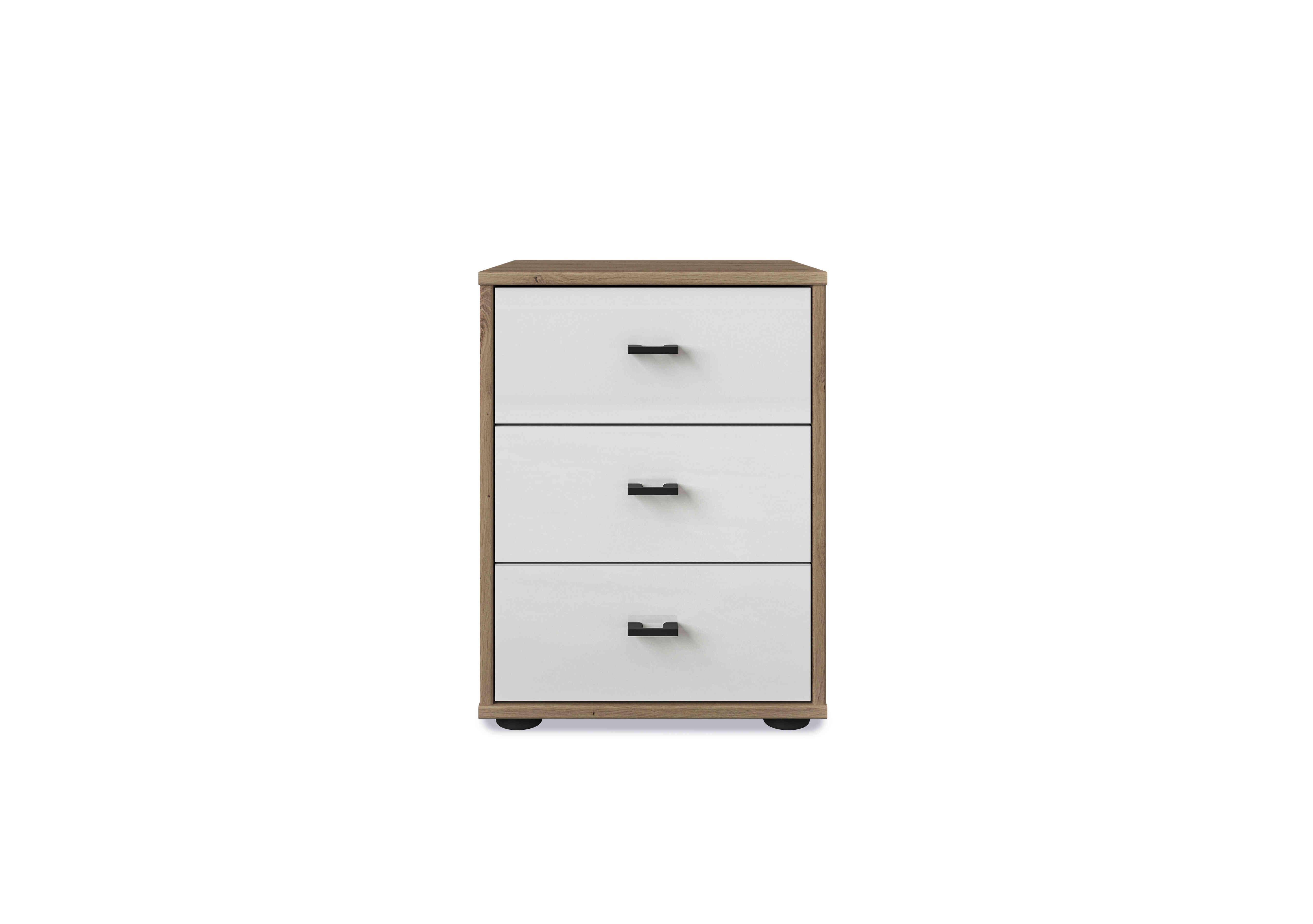 Dallas 40cm 3 Drawer Glass Bedside Cabinet in Bianco Oak And White on Furniture Village