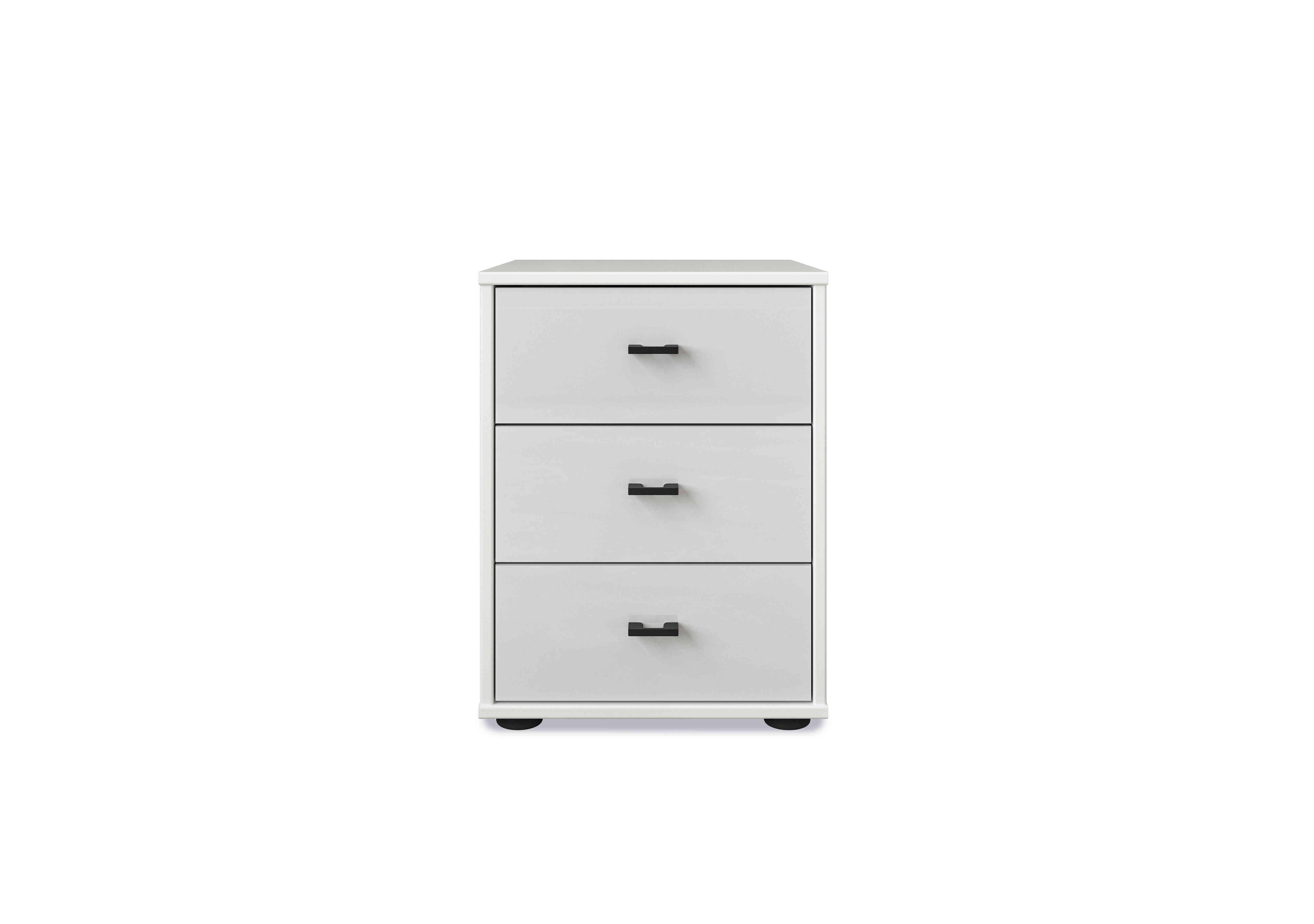 Dallas 40cm 3 Drawer Glass Bedside Cabinet in Matt White on Furniture Village