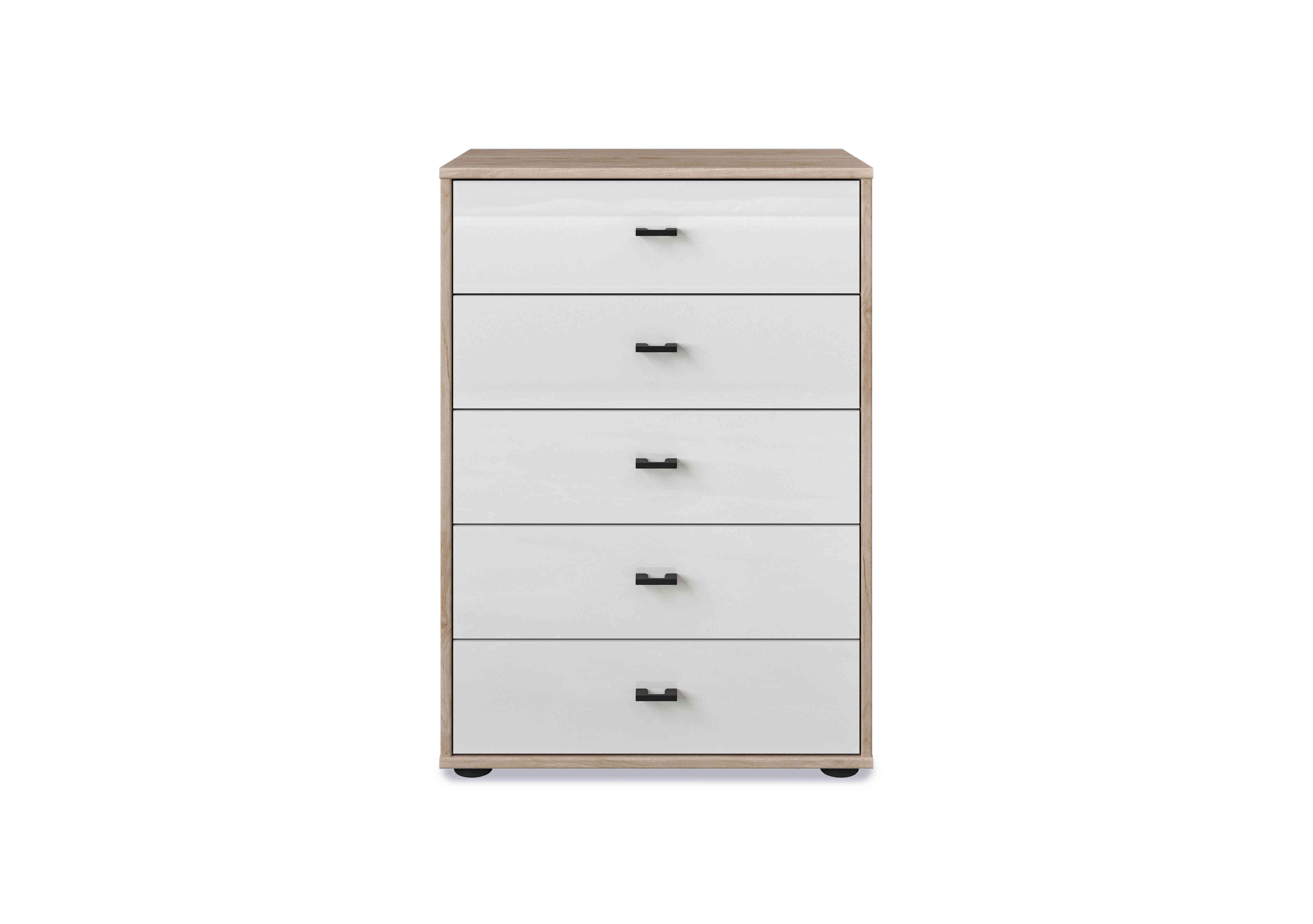Dallas 60cm 5 Drawer Glass Chest in Holm Oak And White on Furniture Village