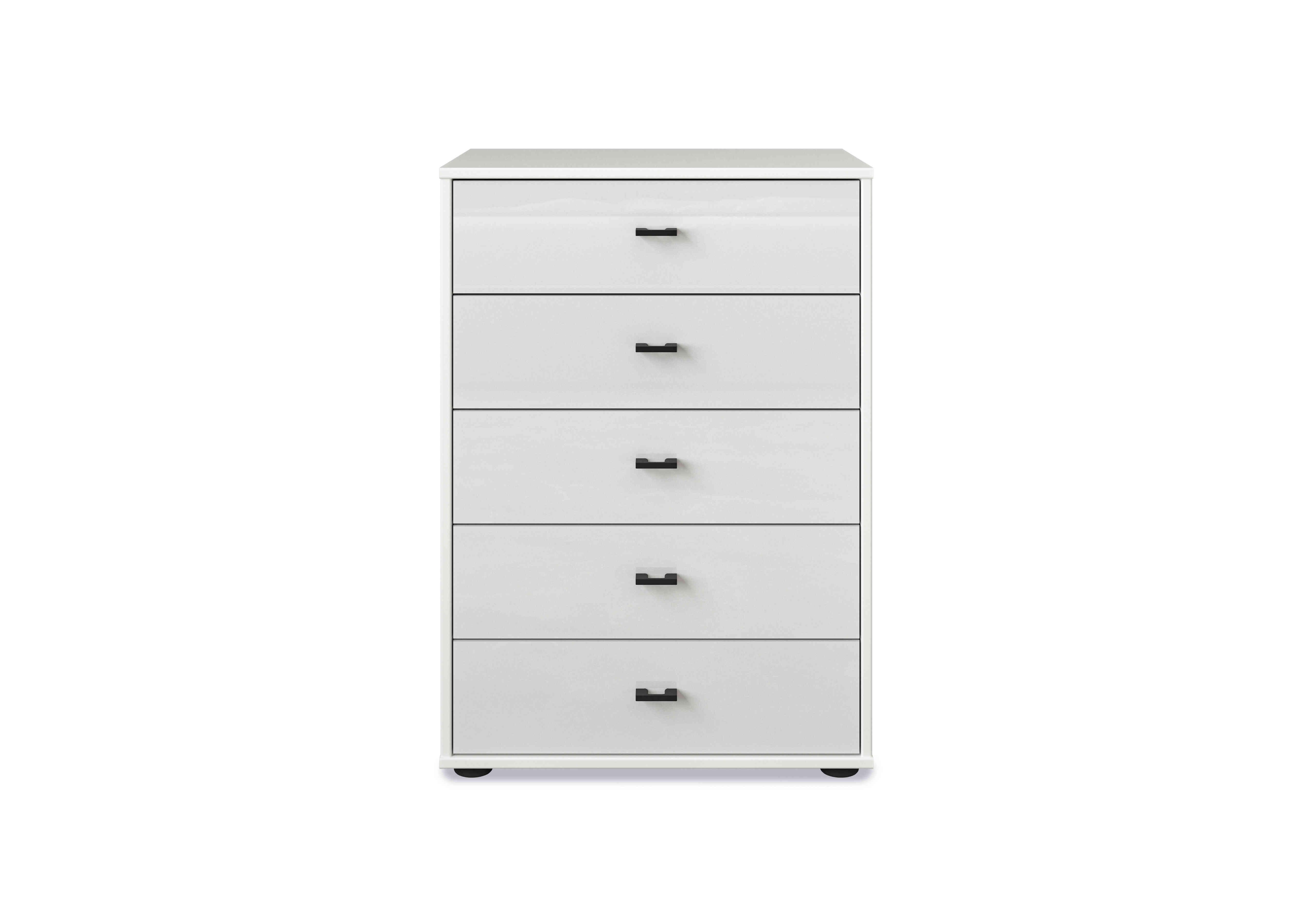 Dallas 60cm 5 Drawer Glass Chest in Matt White on Furniture Village