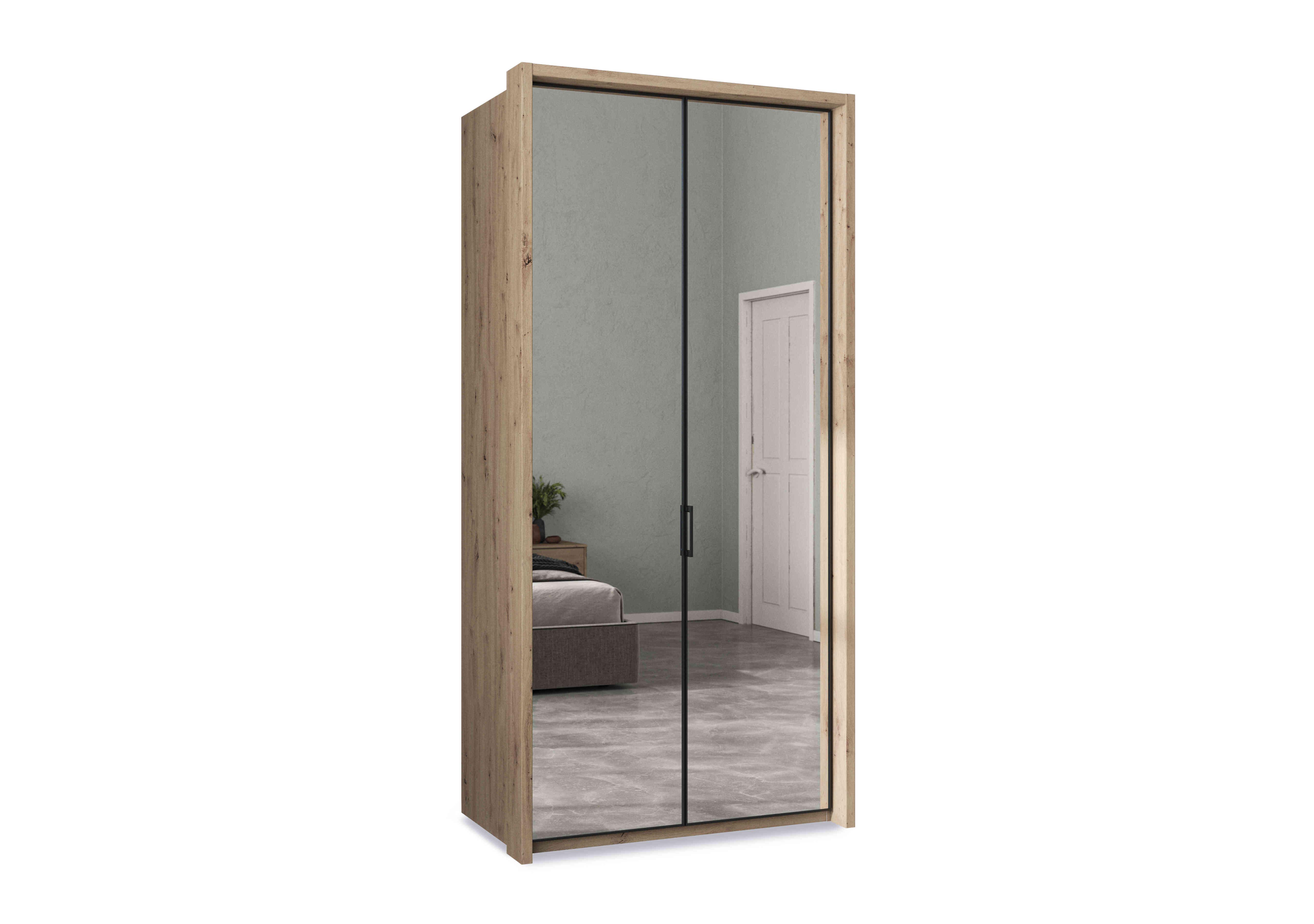 Dallas 107cm 2 Door Hinged Wardrobe with 2 Mirror Doors in Bianco Oak on Furniture Village
