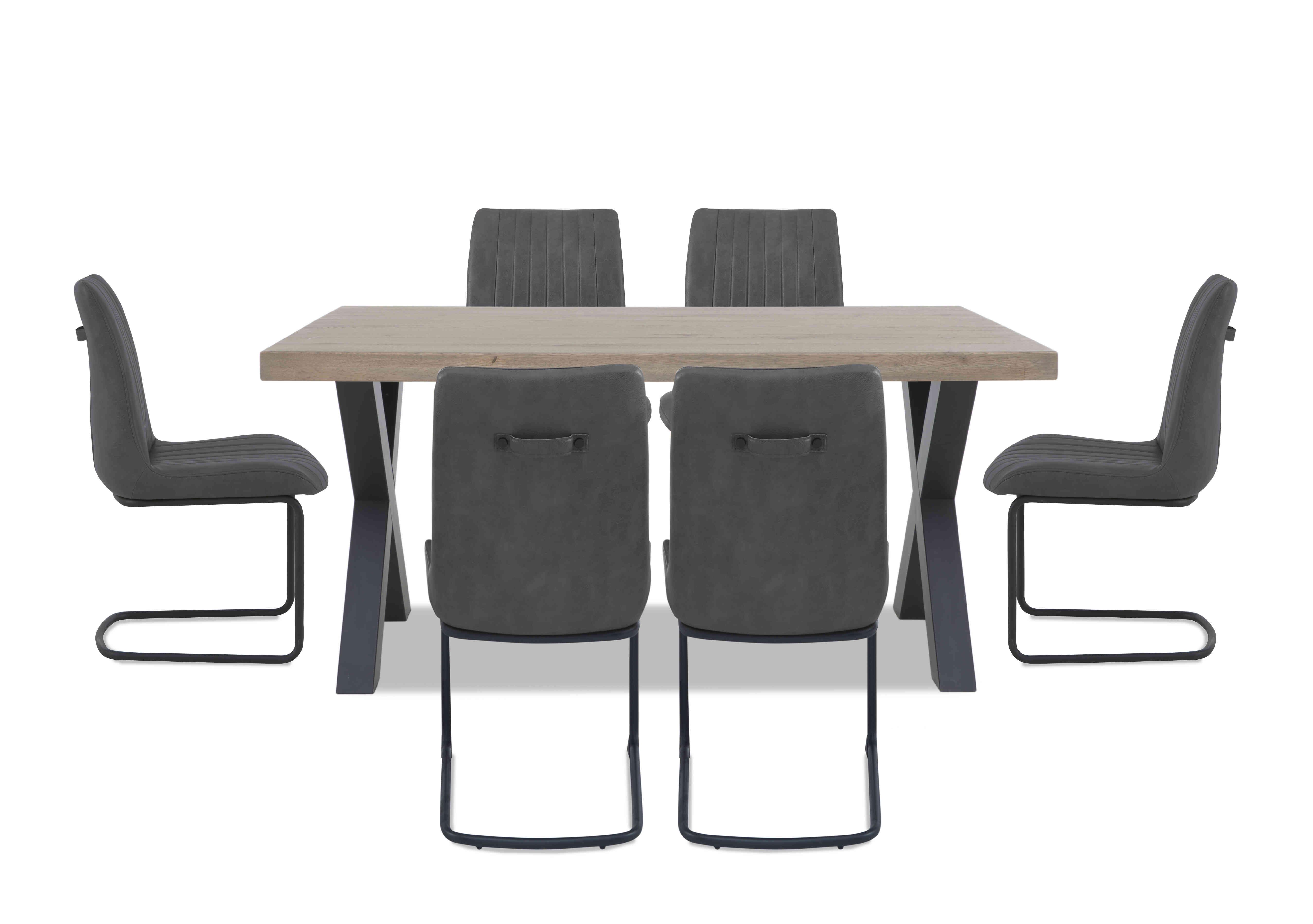 Compact Terra Straight Edge Dining Table with X-Shaped Legs and 6 Grey Dining Chairs in 08 Vintage Grey on Furniture Village