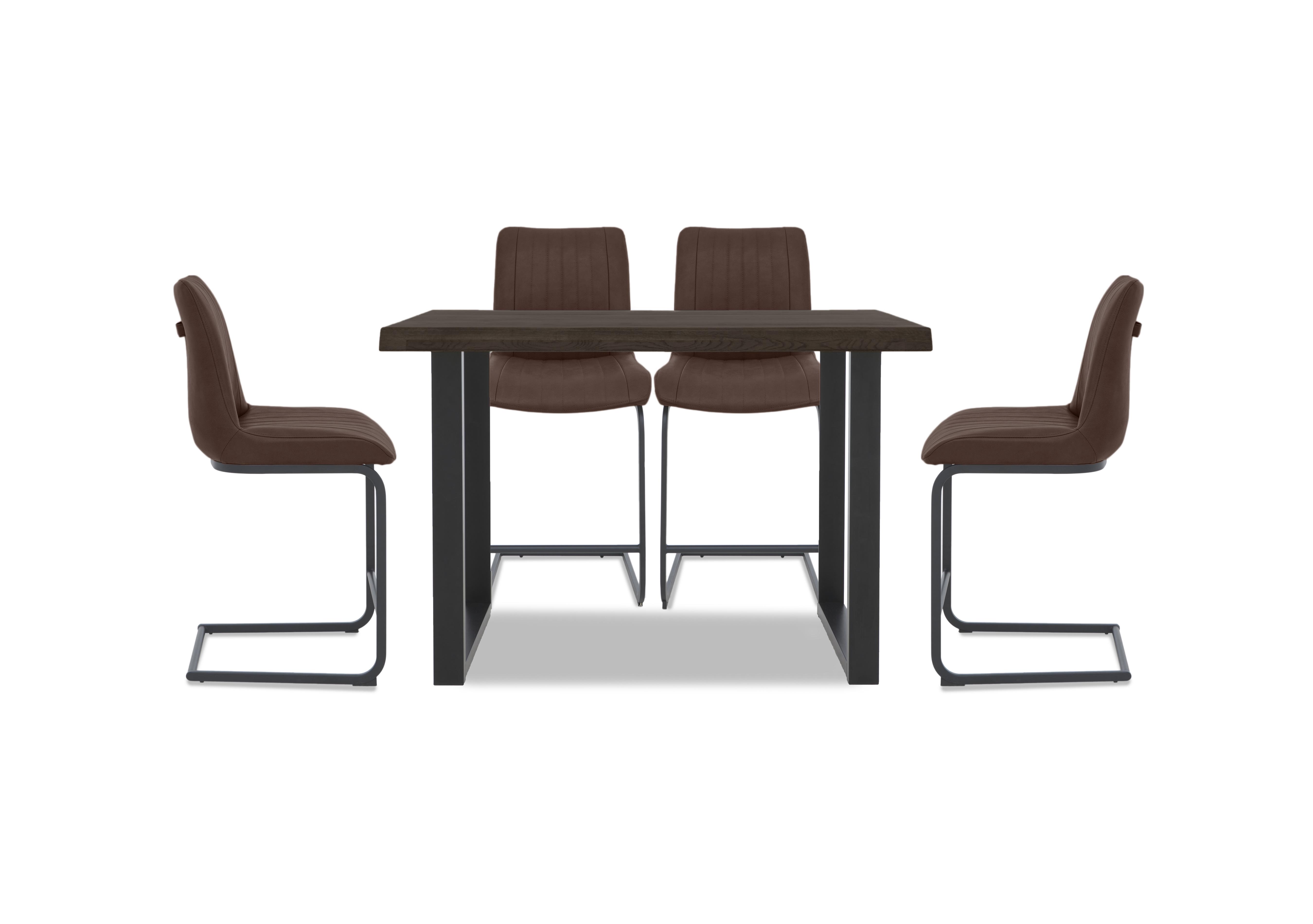 Compact Terra Raw Edge Bar Table with U-Shaped Legs and 4 Cognac Terra Bar Stools in 02 Smoked on Furniture Village