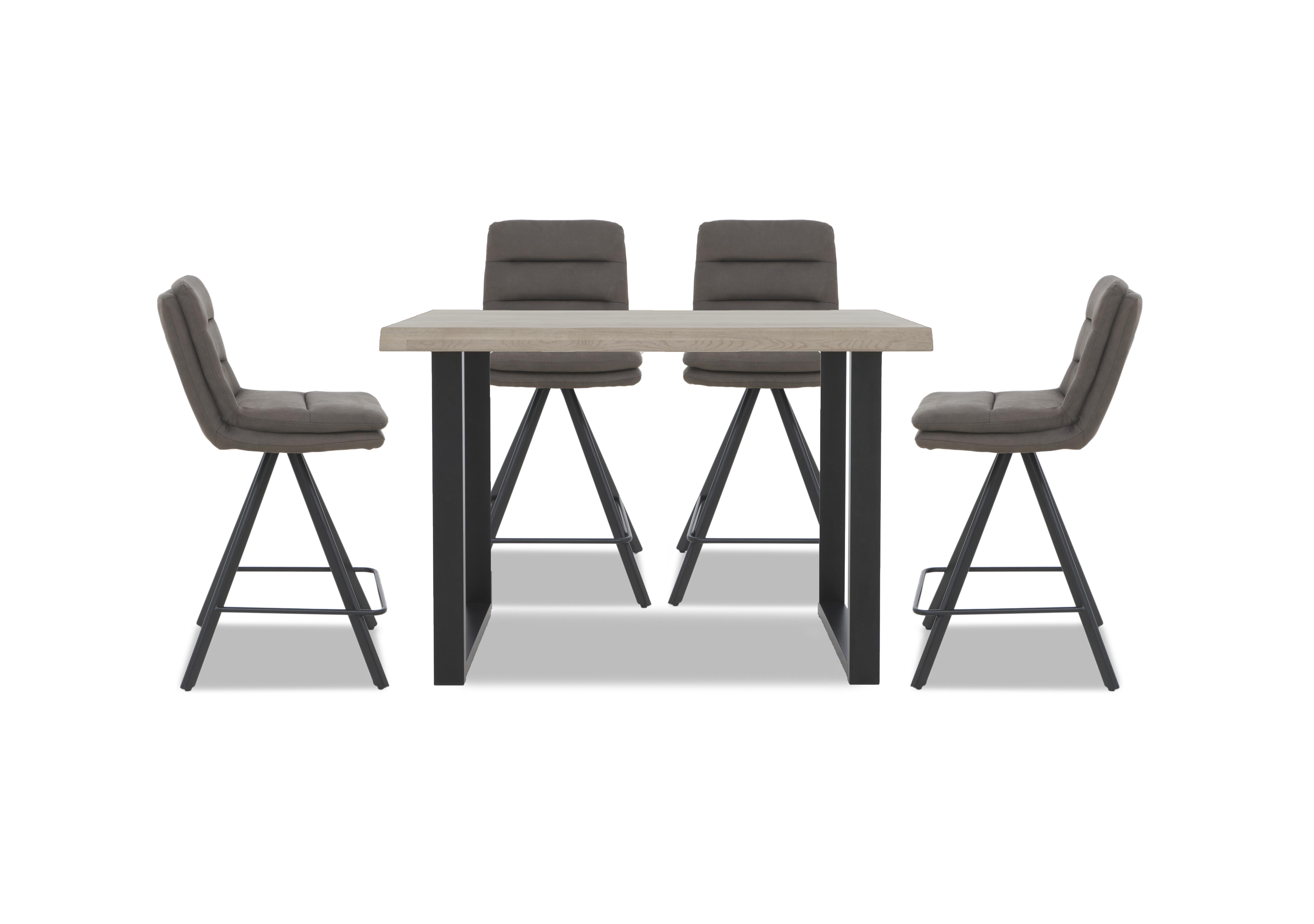 Compact Terra Raw Edge Bar Table with U-Shaped Legs and 4 Njord Bar Stools in 08 Vintage Grey on Furniture Village