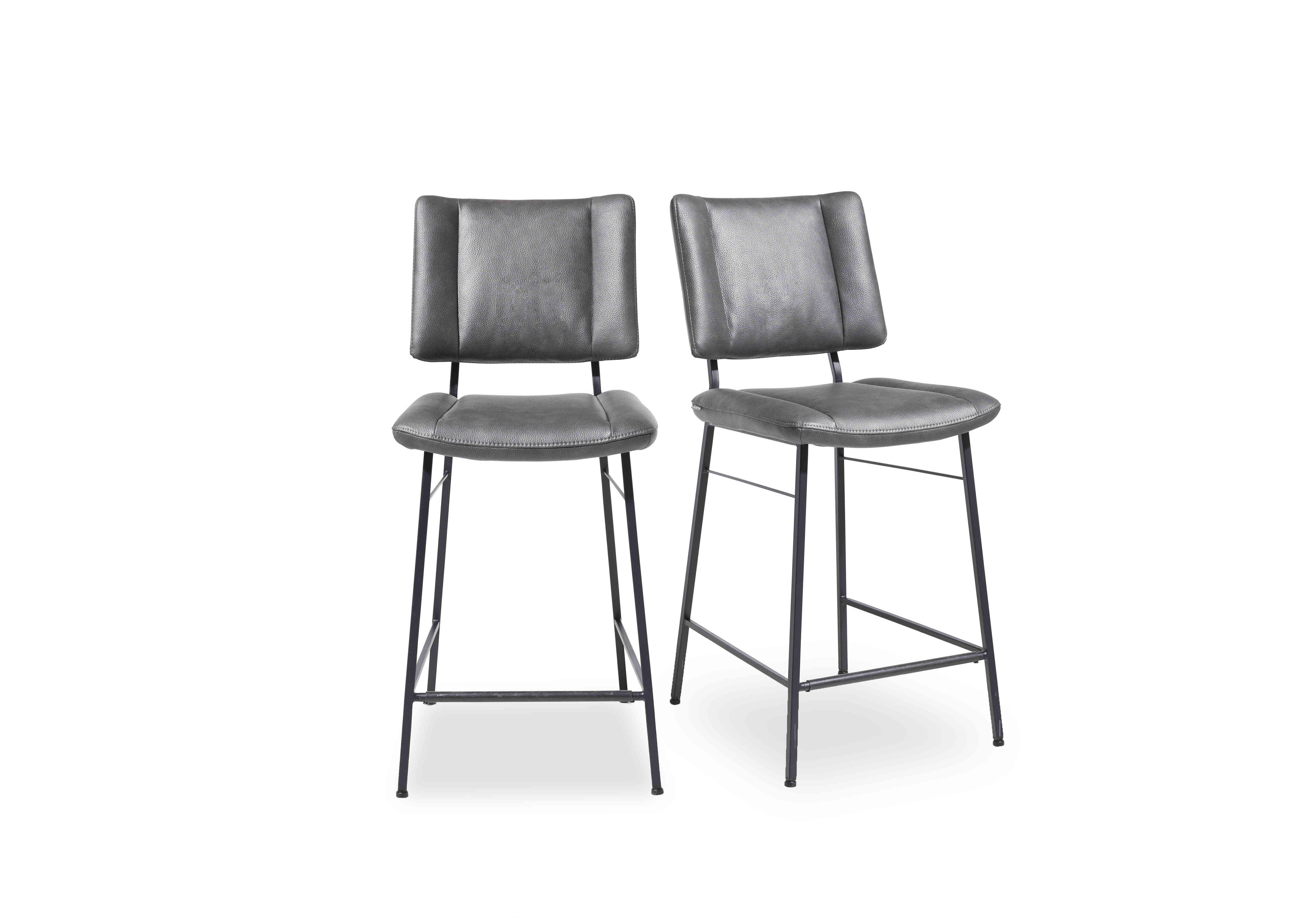Toronto Pair of Faux Leather Fixed Bar Stools in Anthracite on Furniture Village