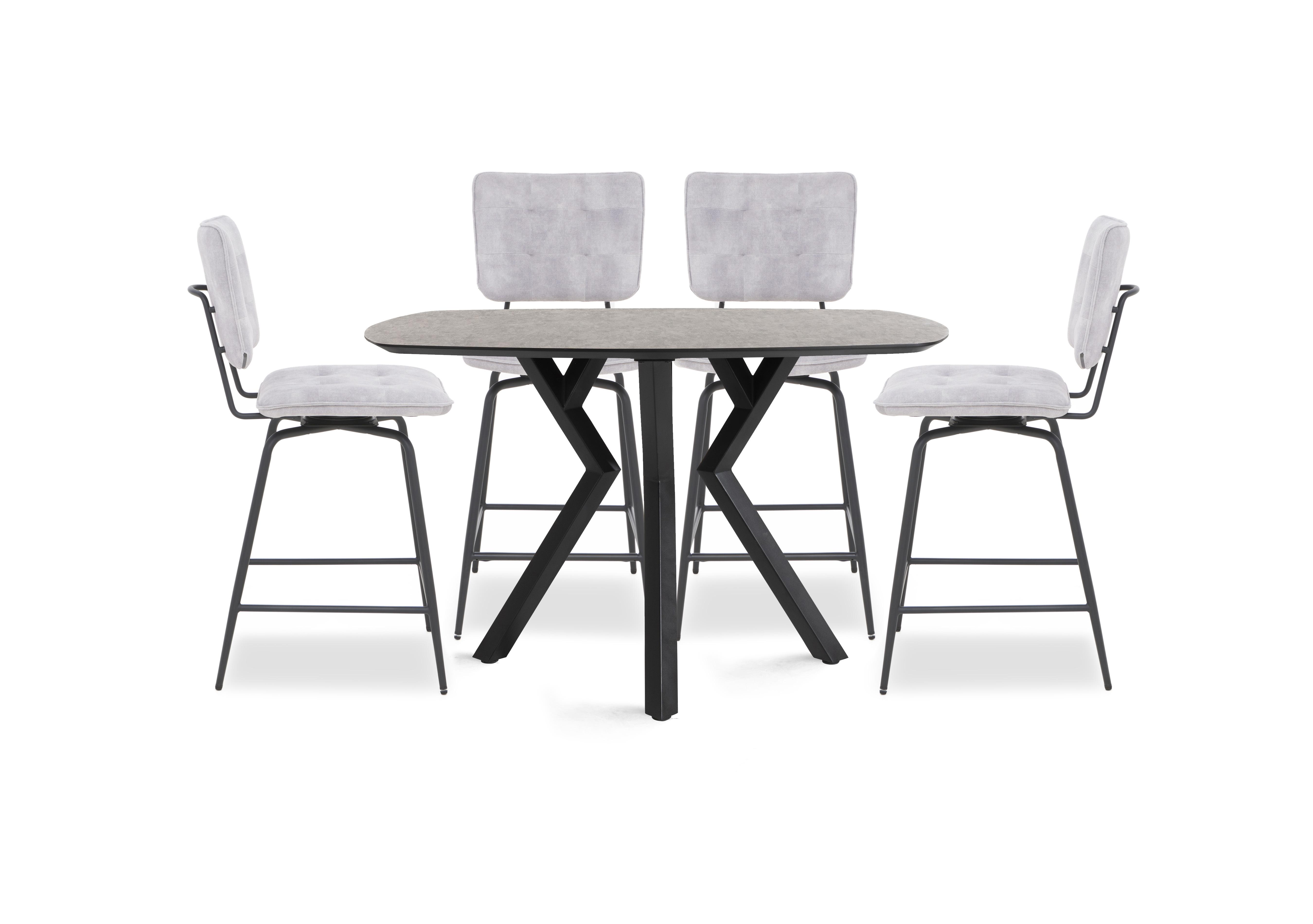 Toronto Bar Table and 4 Light Grey Velvet Swivel Bar Stools in Anthracite on Furniture Village