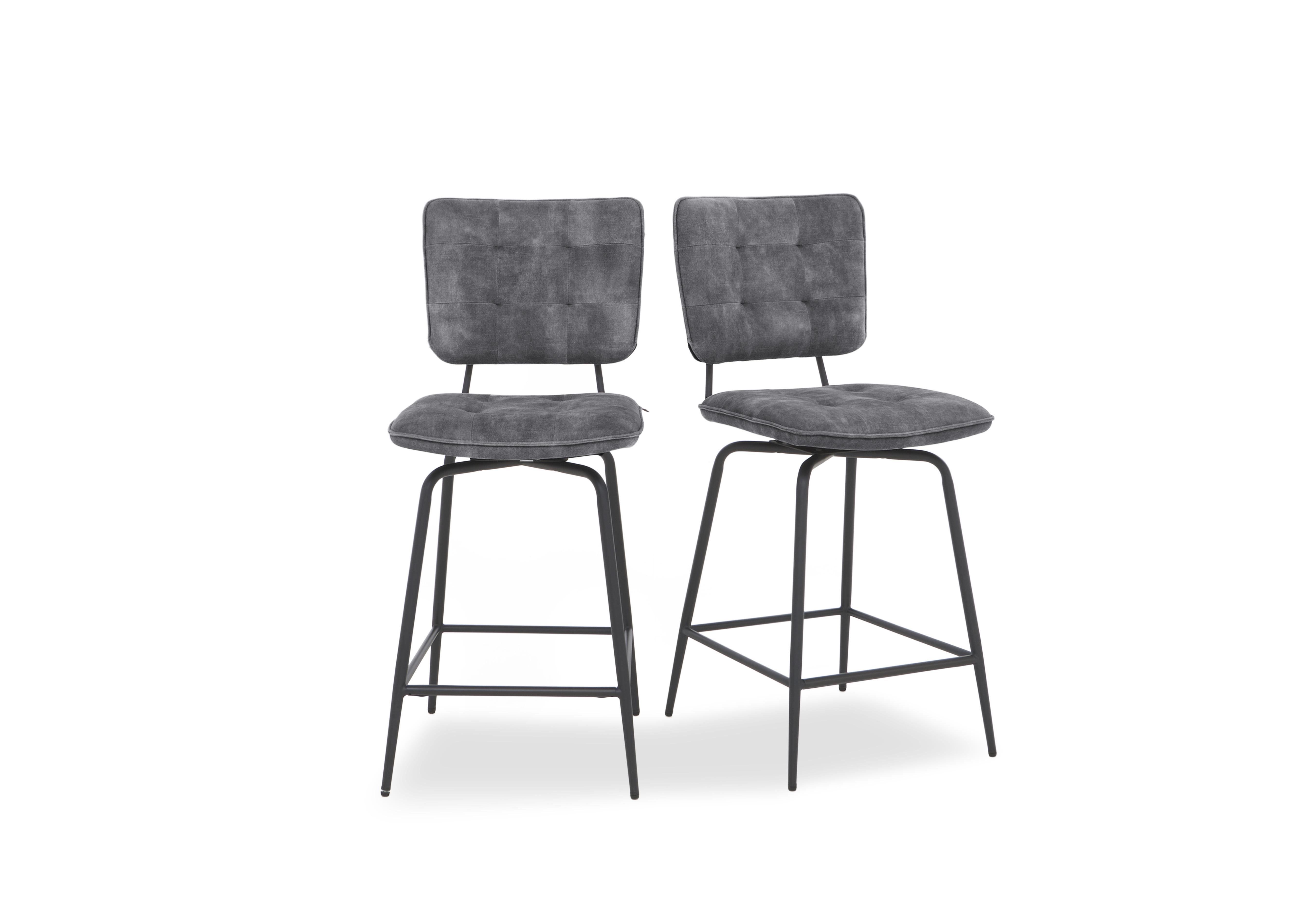 Toronto Pair of Velvet Swivel Bar Stools in Anthracite on Furniture Village