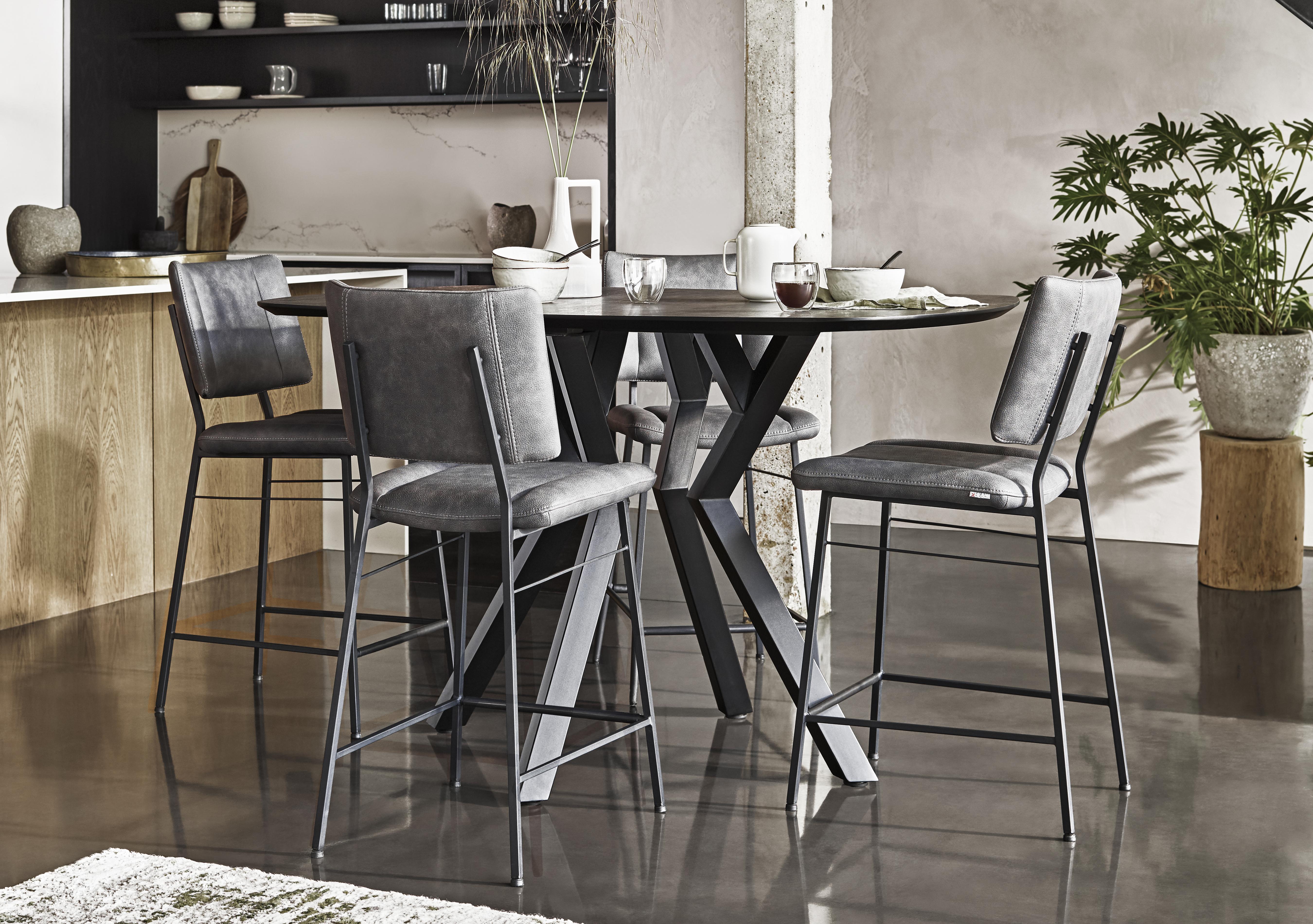 Toronto Bar Table and 4 Anthracite Faux Leather Fixed Bar Stools in  on Furniture Village