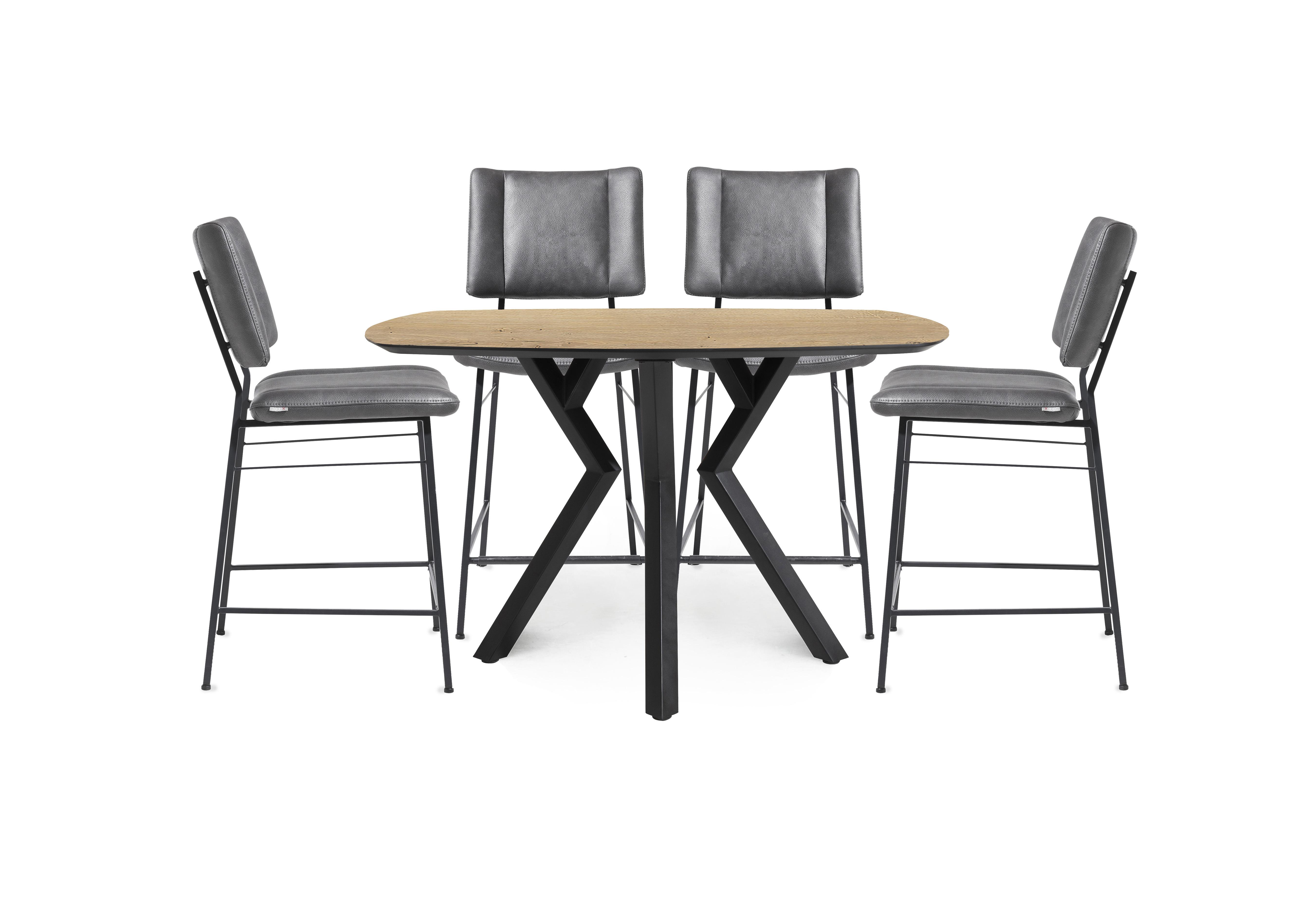 Toronto Bar Table and 4 Anthracite Faux Leather Fixed Bar Stools in Oak on Furniture Village