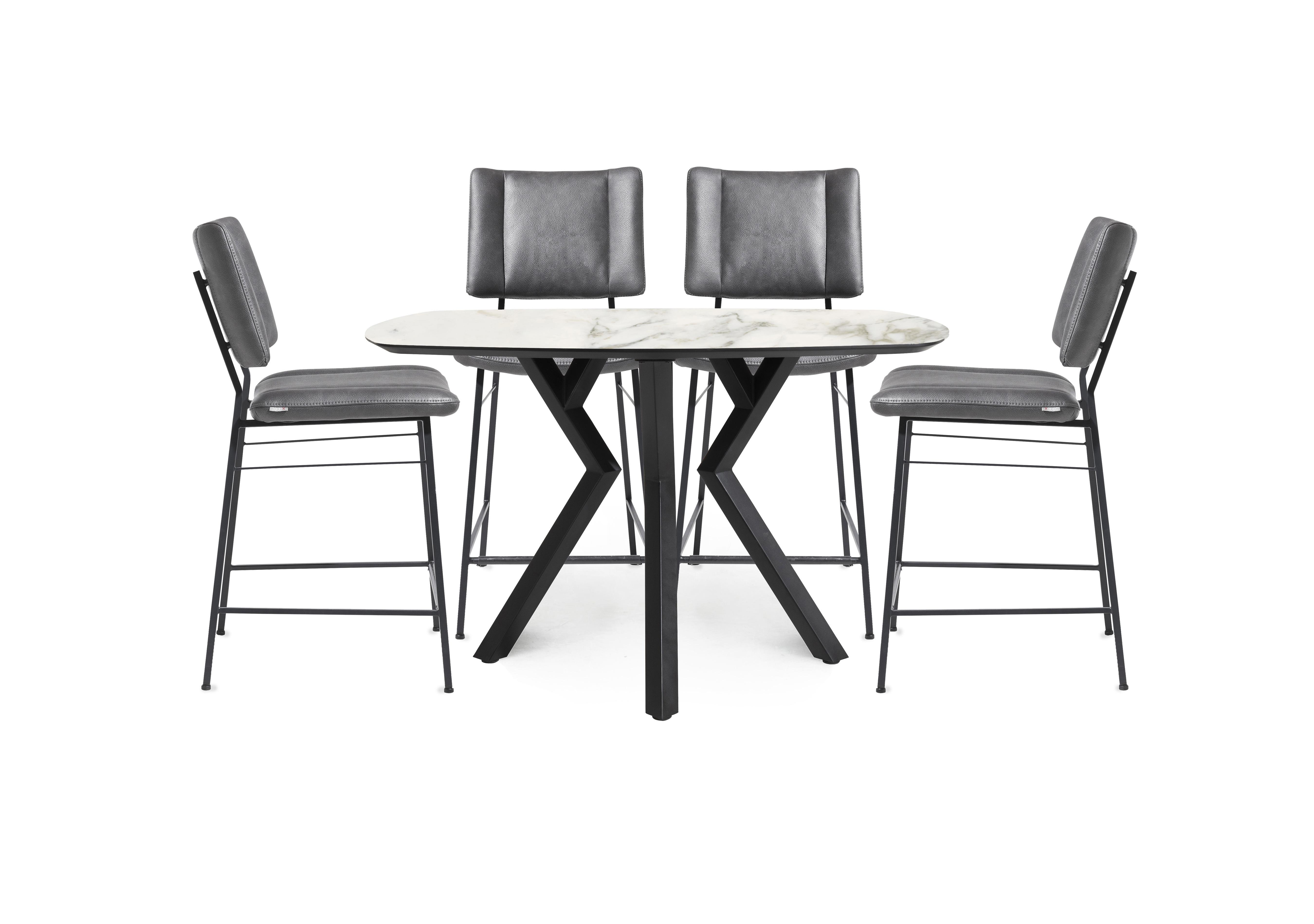 Toronto Bar Table and 4 Anthracite Faux Leather Fixed Bar Stools in White on Furniture Village