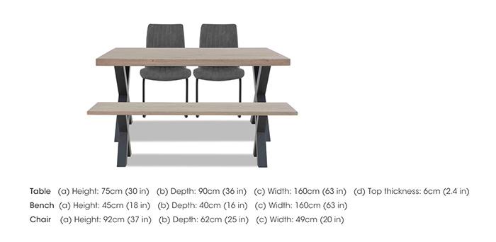 Compact Terra Straight Edge Dining Table with X-Shaped Legs and 160cm Dining Bench and 2 Cognac Dining Chairs in  on Furniture Village