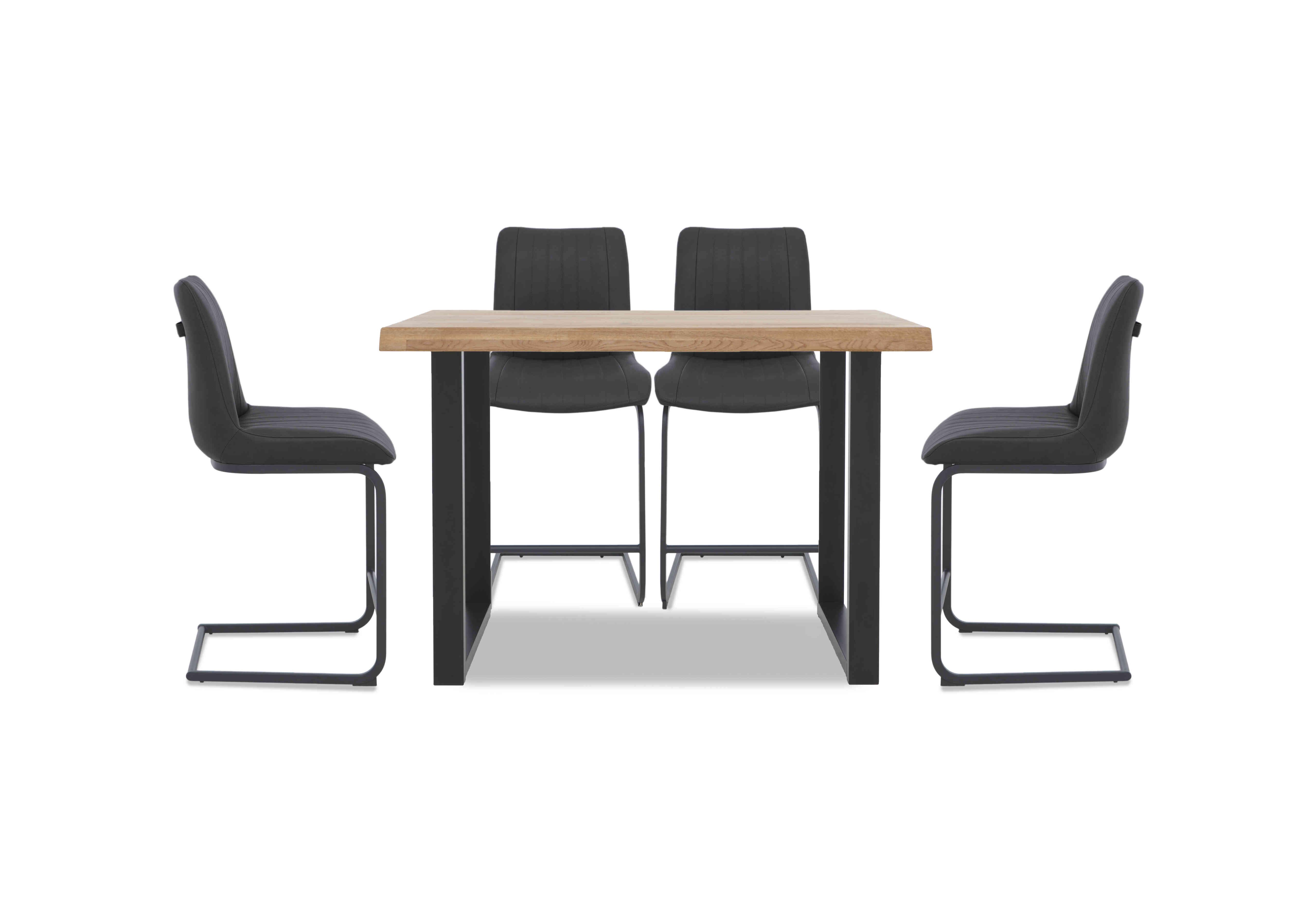 Compact Terra Raw Edge Bar Table with U-Shaped Legs and 4 Grey Terra Bar Stools in 01 Oiled on Furniture Village