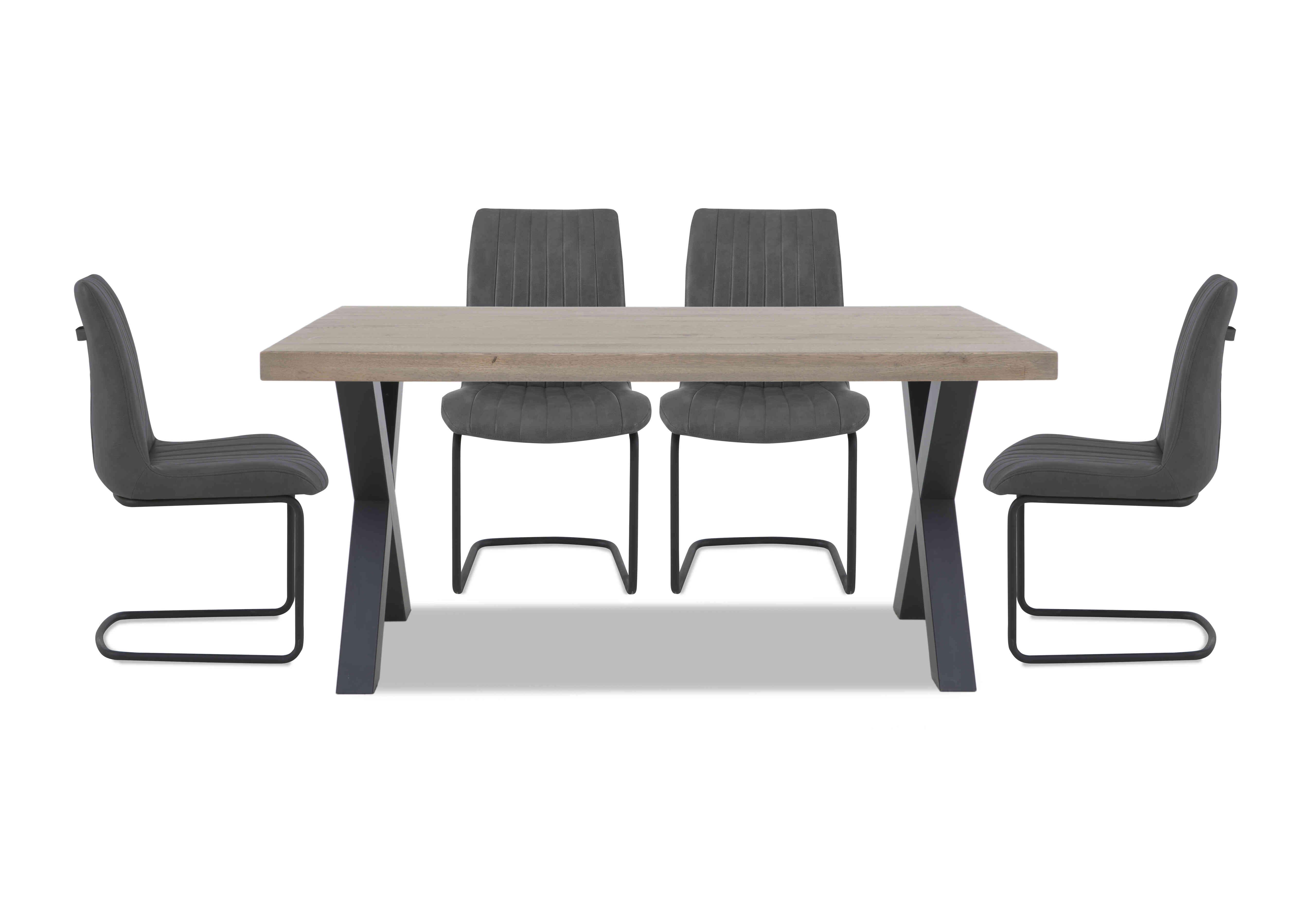 Compact Terra Straight Edge Dining Table with X-Shaped Legs and 4 Grey Dining Chairs in 08 Vintage Grey on Furniture Village