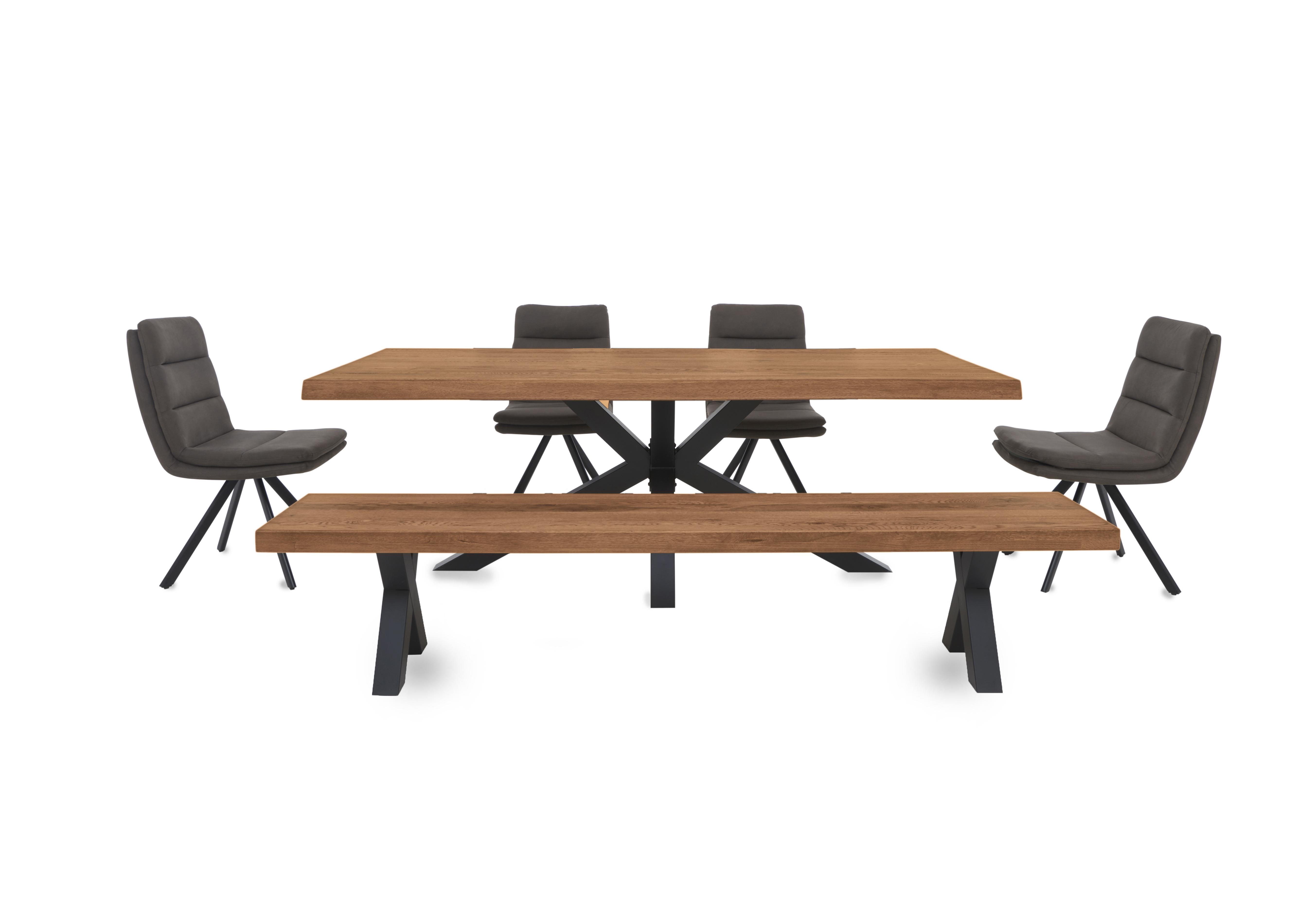 Njord Raw Edge Dining Table with Metal Star Base, Dining Bench and 4 Dining Chairs in Oiled on Furniture Village