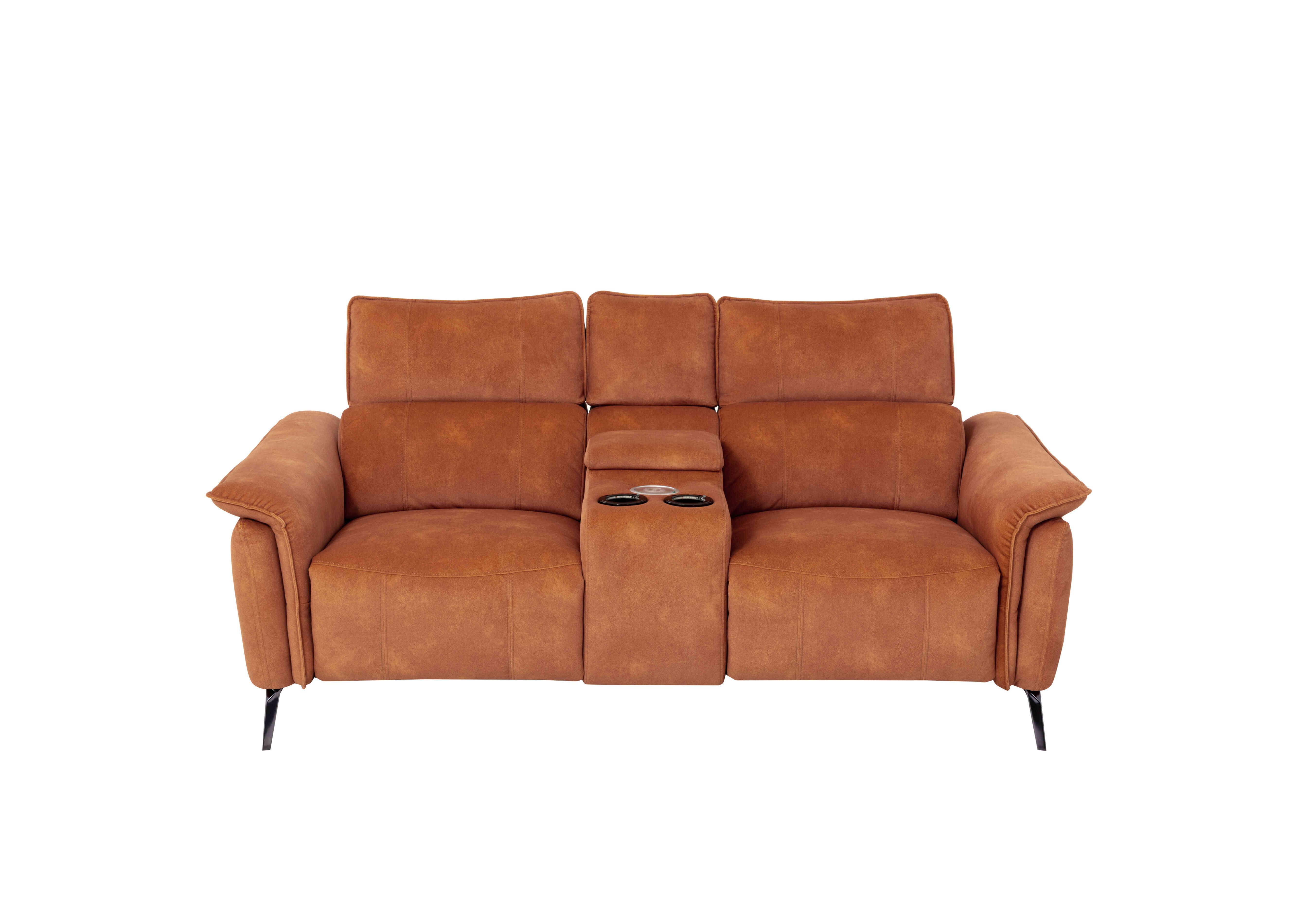 Jude 2 Seater Fabric Power Recliner Sofa with Smart Console Unit and Power Telescopic Headrests in Pumpkin Dexter 09 43509 on Furniture Village