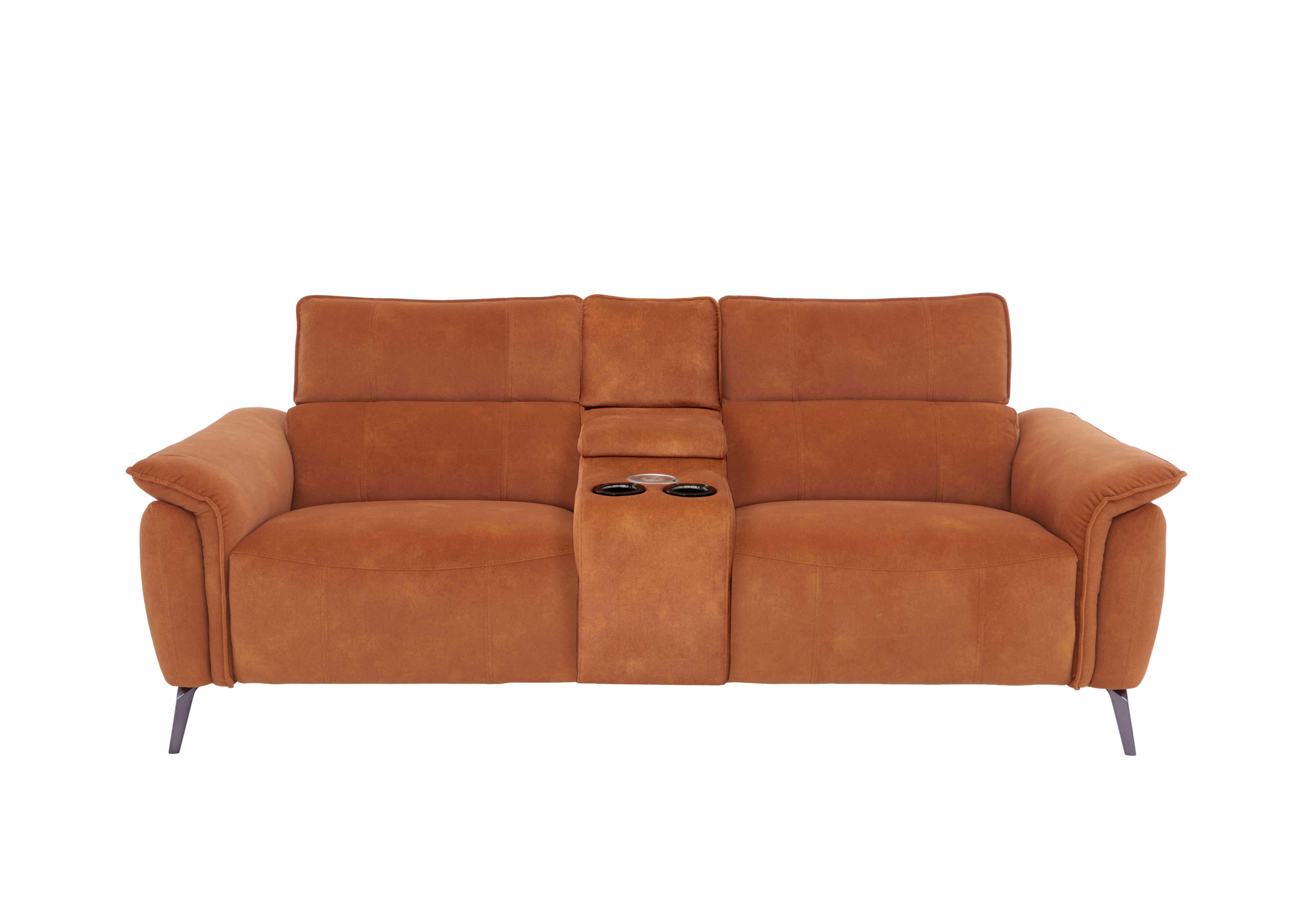 Jude 3 Seater Fabric Power Recliner Sofa with Smart Console Unit and Power Telescopic Headrests in Pumpkin Dexter 09 43509 on Furniture Village