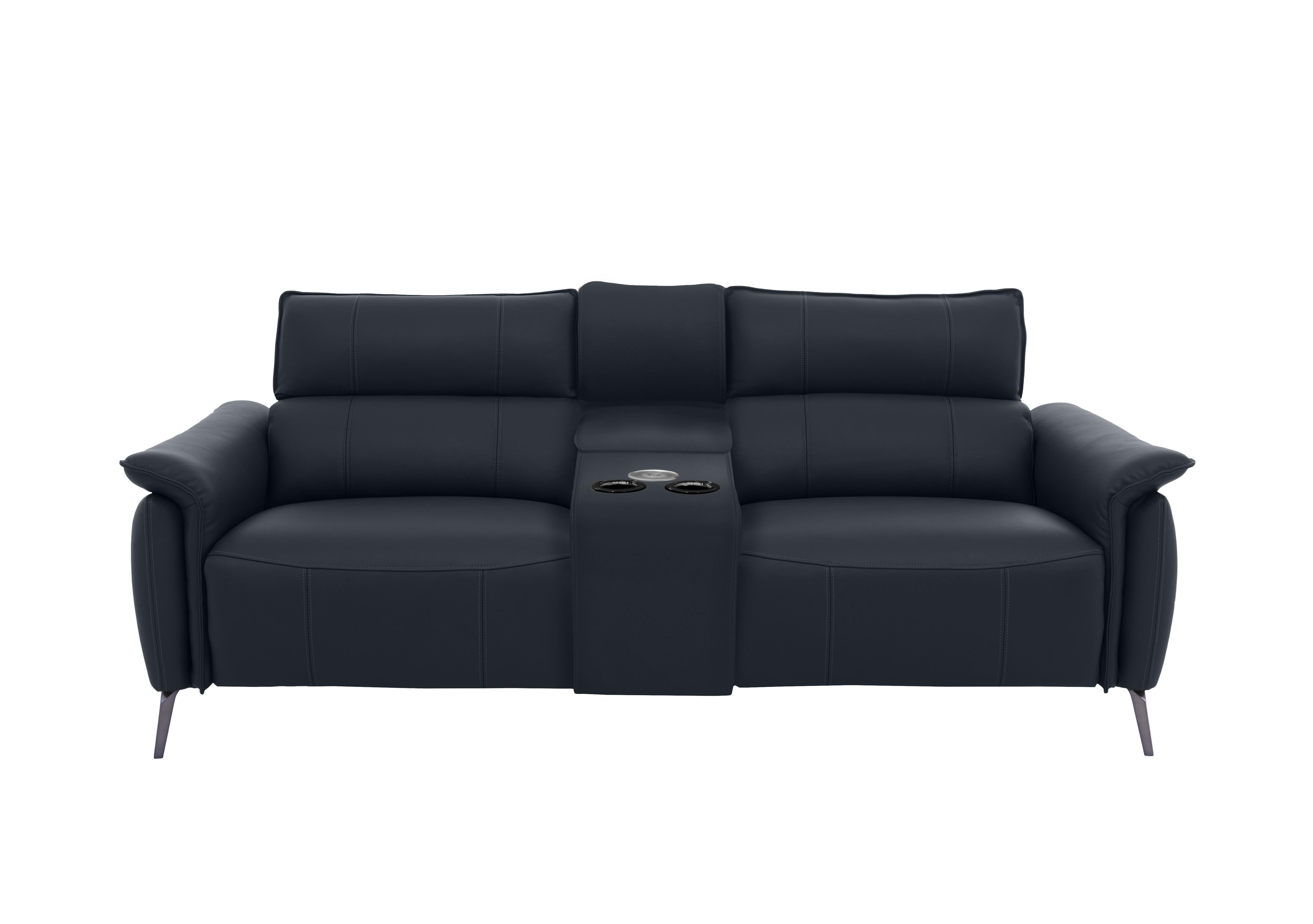 Jude 3 Seater Leather Power Recliner Sofa with Smart Console Unit and Power Telescopic Headrests in Montana Navy Cat-60/24 on Furniture Village