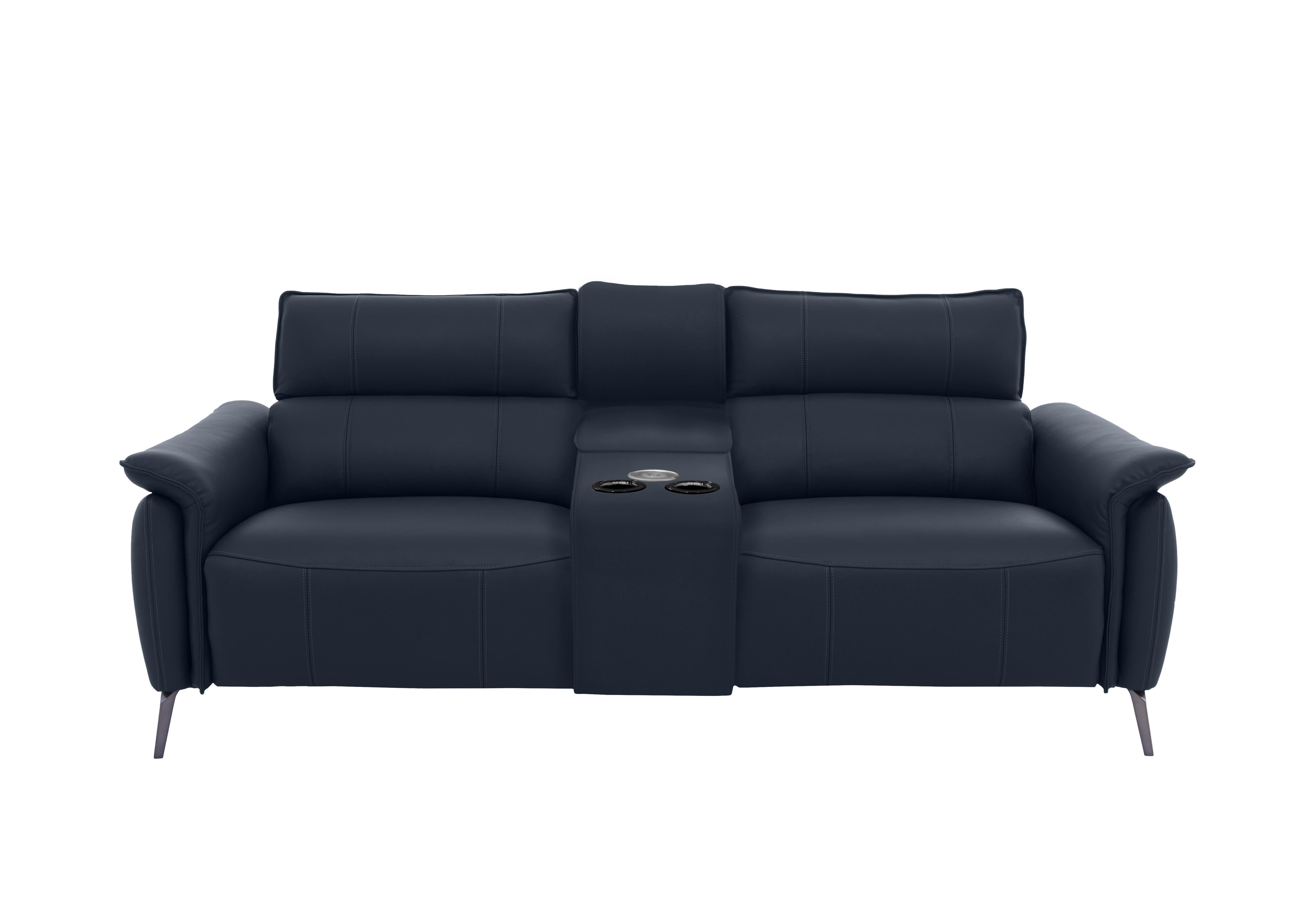 Jude 3 Seater Leather Power Recliner Sofa with Smart Console Unit and Power Telescopic Headrests in Oslo Peacock Cat-40/09 on Furniture Village