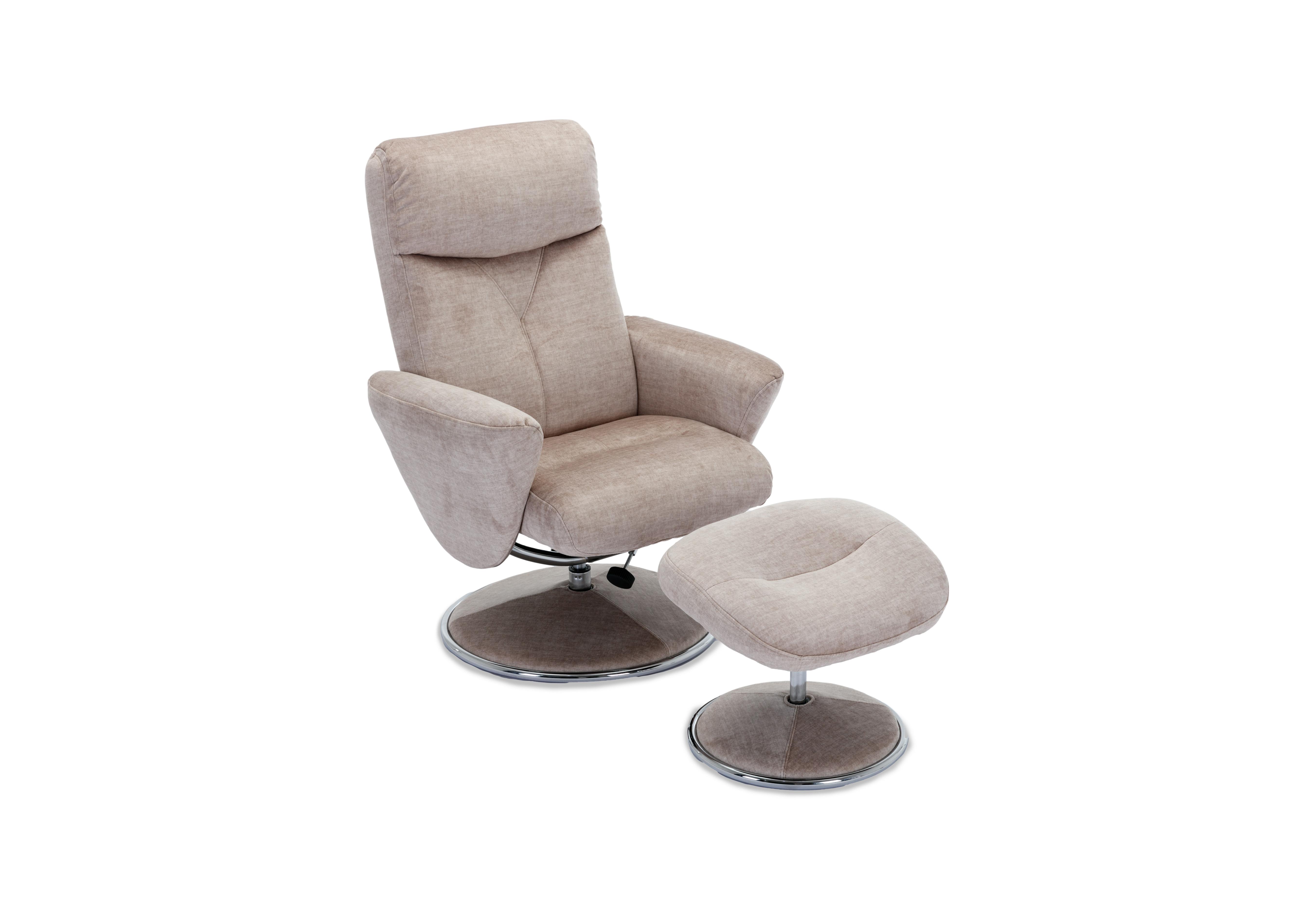 Nice Fabric Swivel Recliner Chair and Footstool in Champagne on Furniture Village