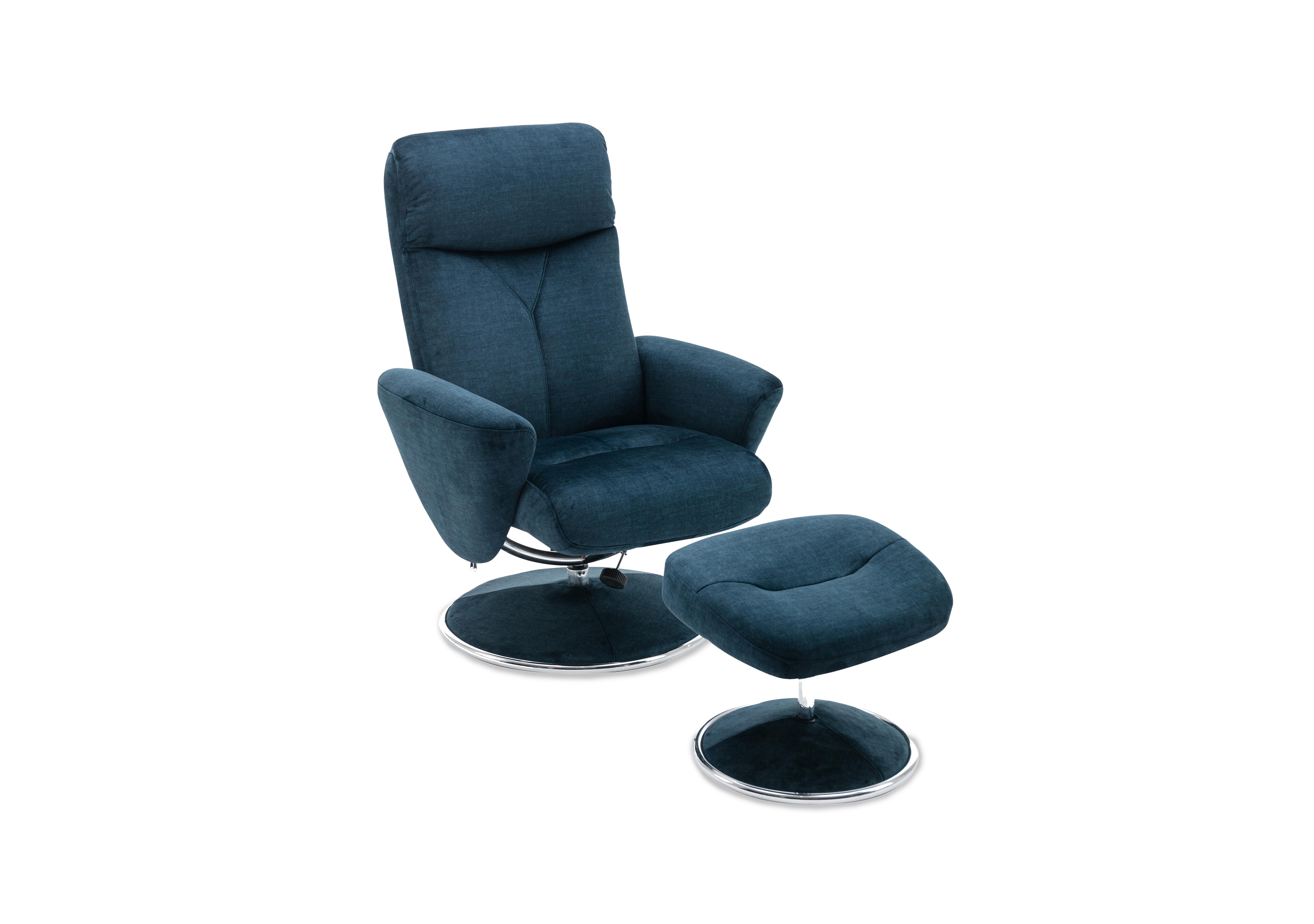 Nice Fabric Swivel Recliner Chair and Footstool in Deep Sea on Furniture Village