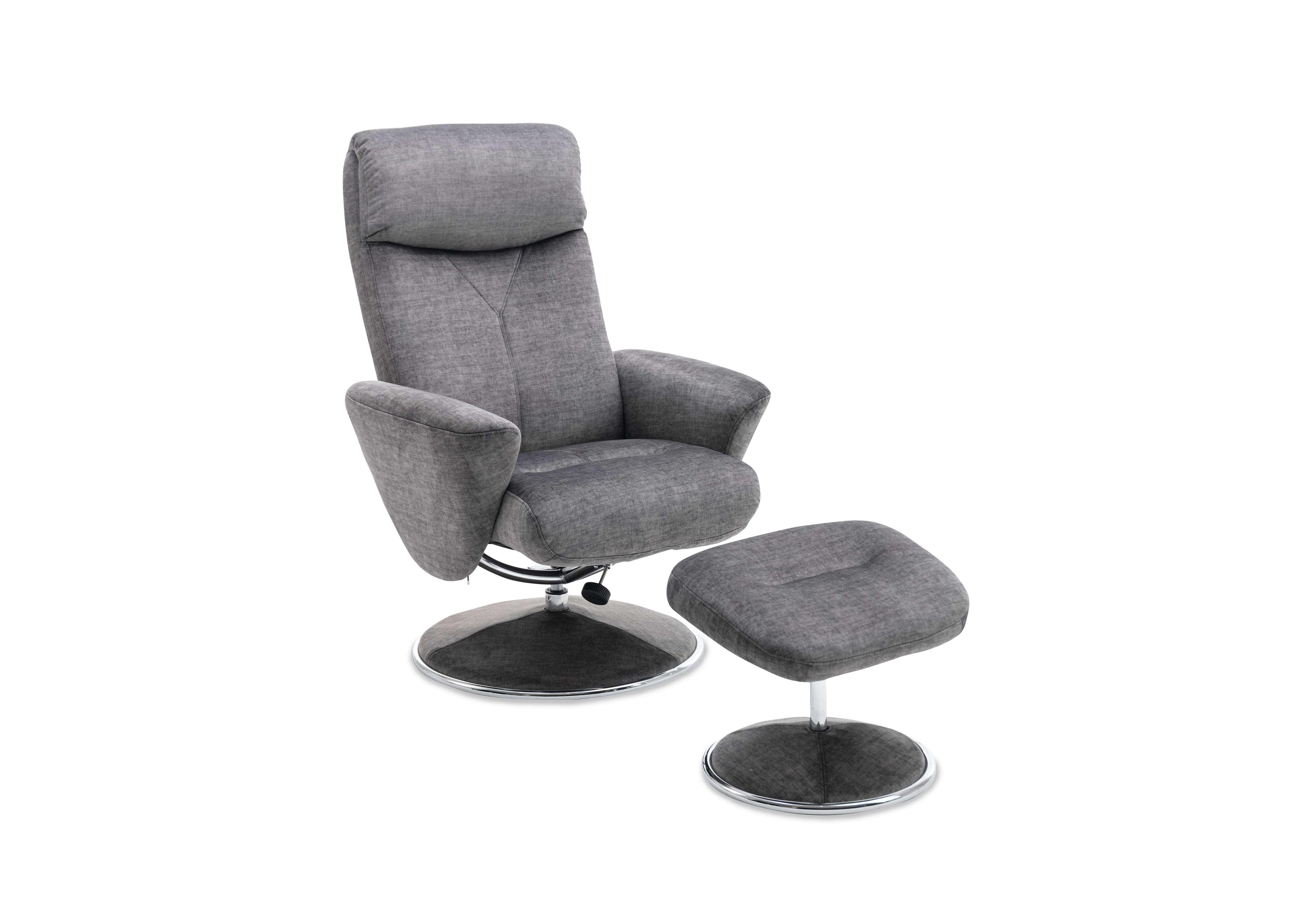 Nice Fabric Swivel Recliner Chair and Footstool in Graphite on Furniture Village