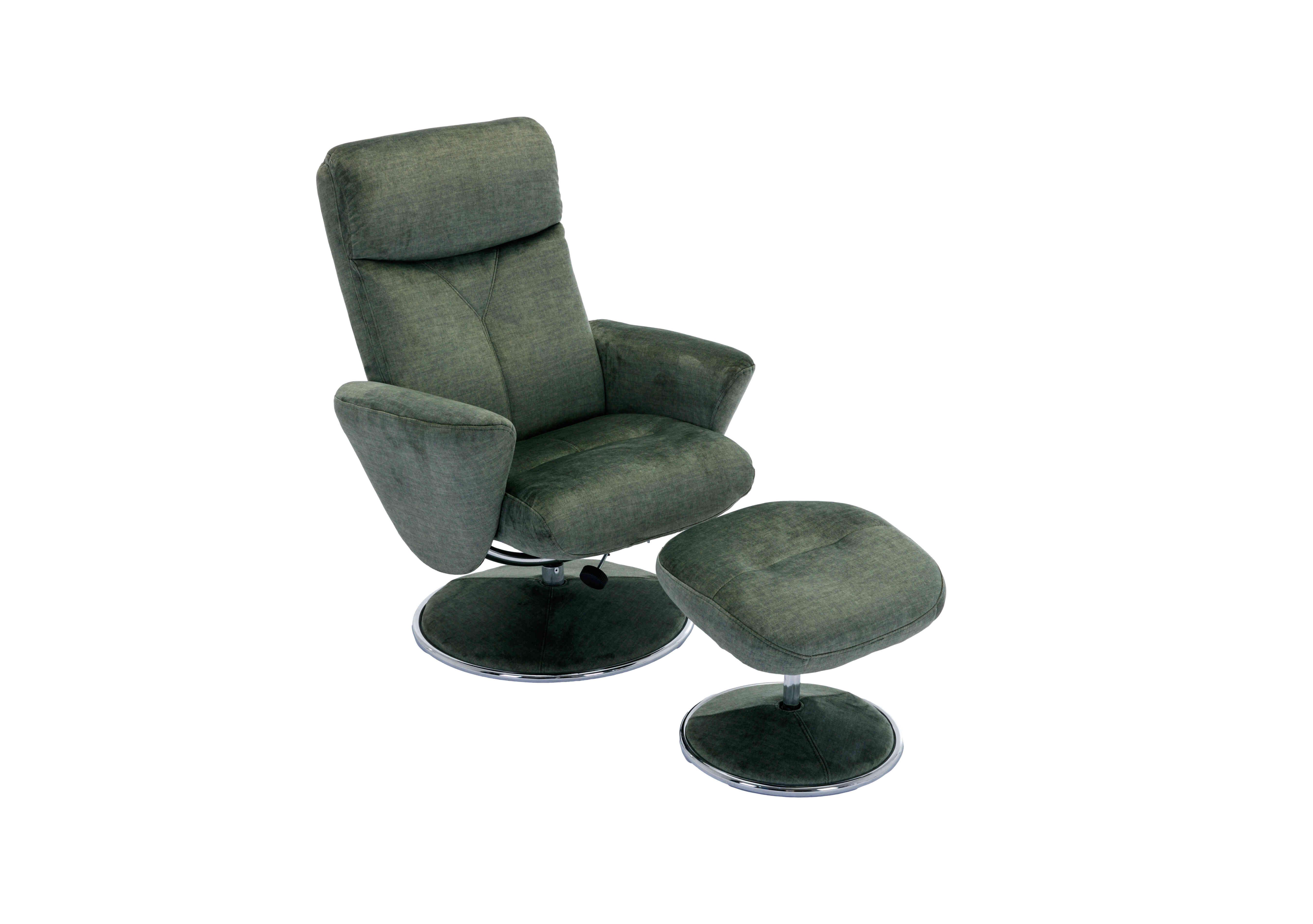 Nice Fabric Swivel Recliner Chair and Footstool in Moss Green on Furniture Village