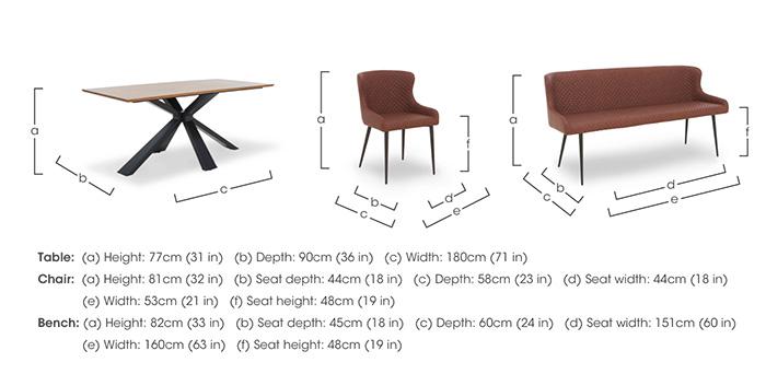 Hanoi Fixed Table with Metal Base and 3 Faux Leather Dining Chairs and a Dining Bench in  on Furniture Village