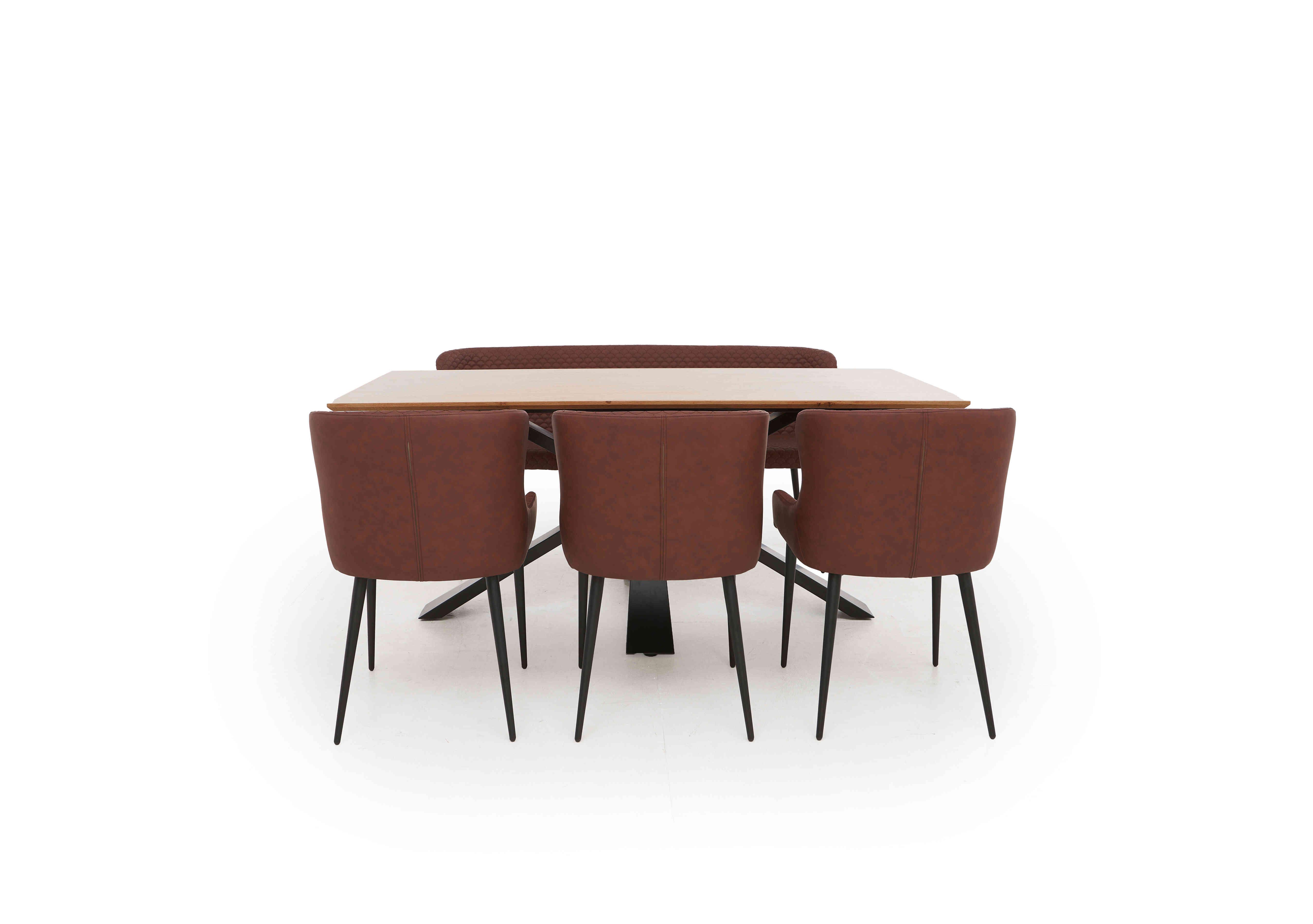 Hanoi Fixed Table with Metal Base and 3 Faux Leather Dining Chairs and a Dining Bench in Tan on Furniture Village