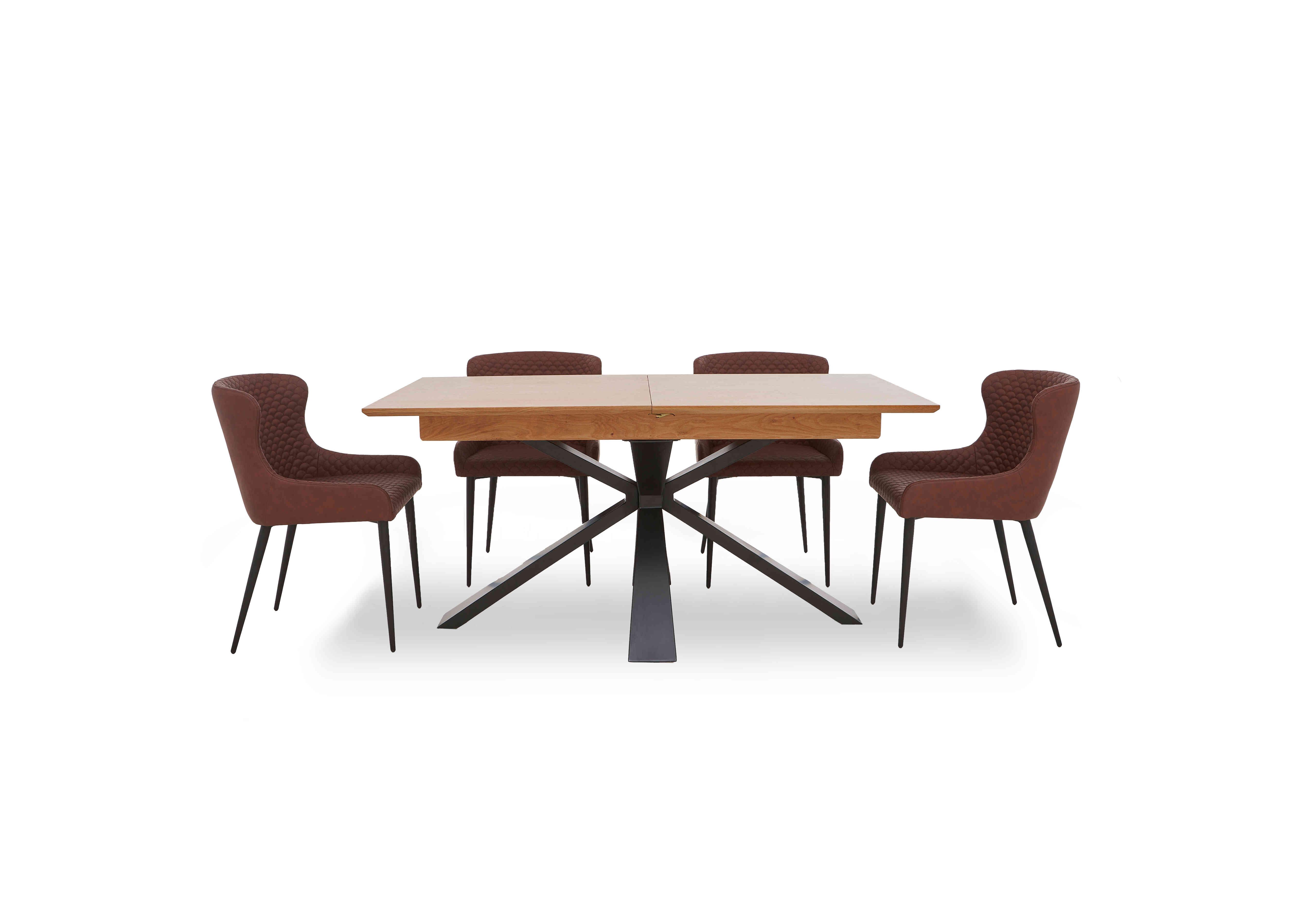 Hanoi Extending Table with Metal Base and 4 Faux Leather Dining Chairs in Tan on Furniture Village