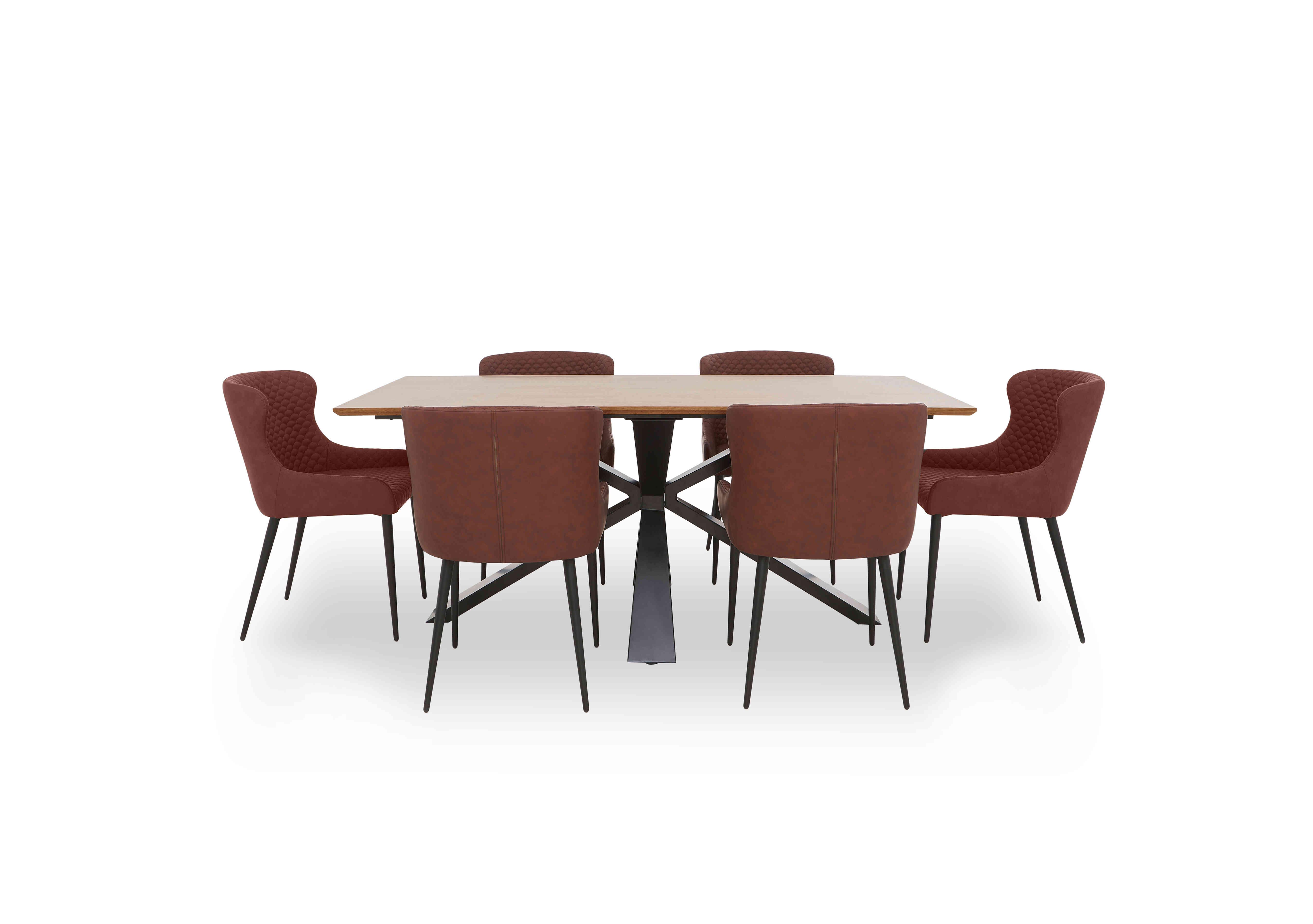 Hanoi Fixed Table with Metal Base and 6 Faux Leather Dining Chairs in Tan on Furniture Village
