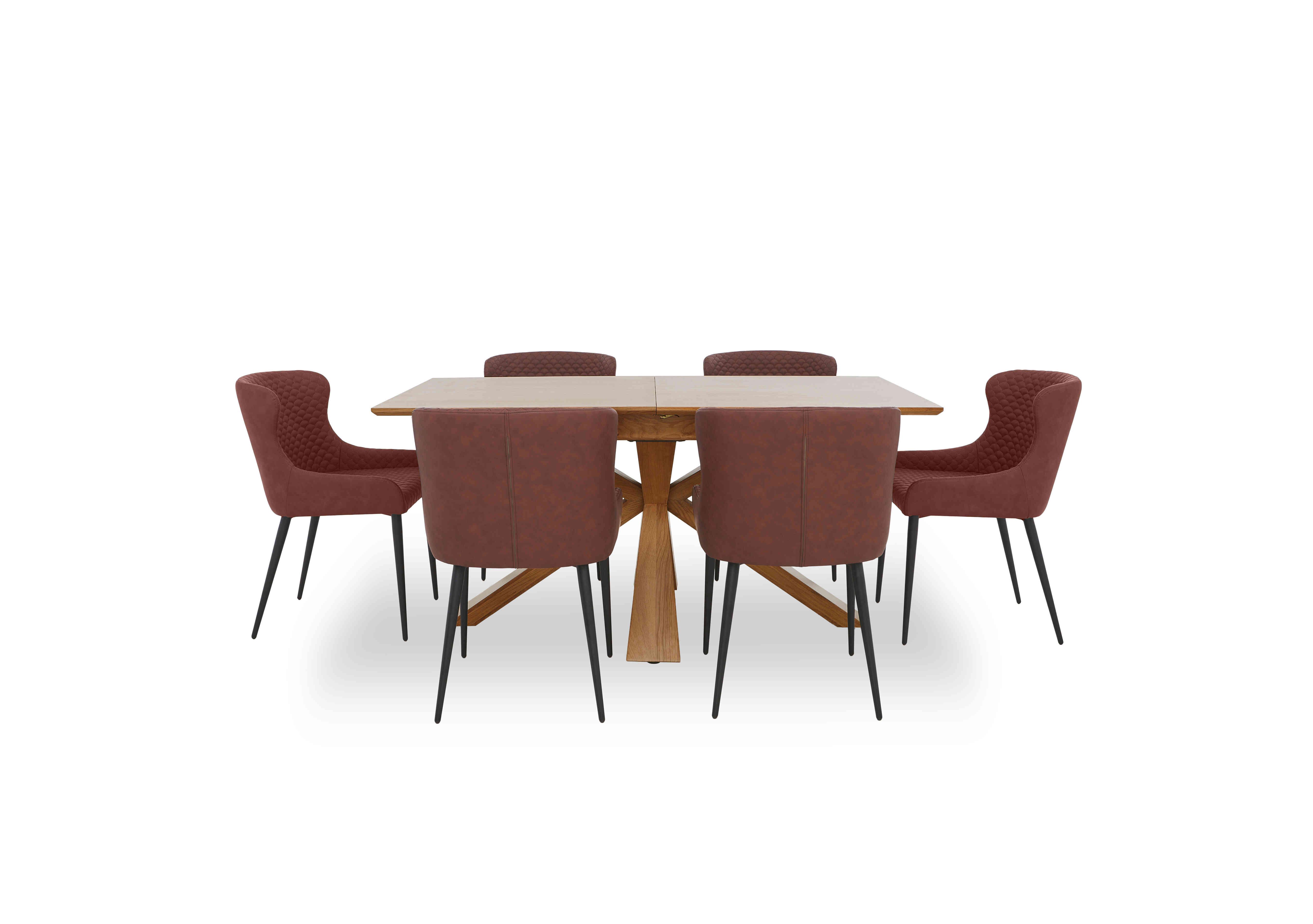 Hanoi Extending Table with Wooden Base and 6 Faux Leather Dining Chairs in Tan on Furniture Village