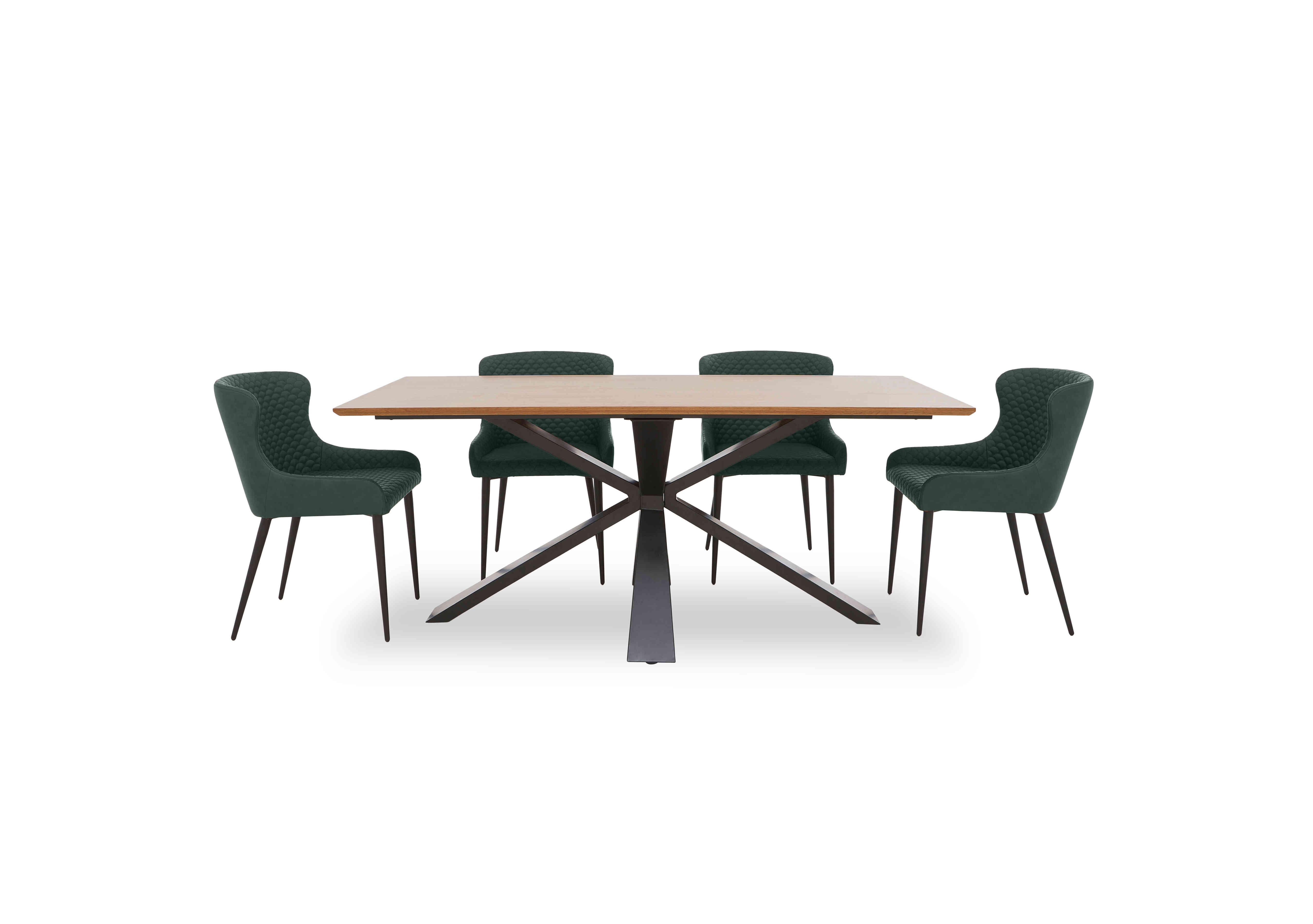 Hanoi Fixed Table with Metal Base and 4 Faux Leather Dining Chairs in Bottle Green on Furniture Village