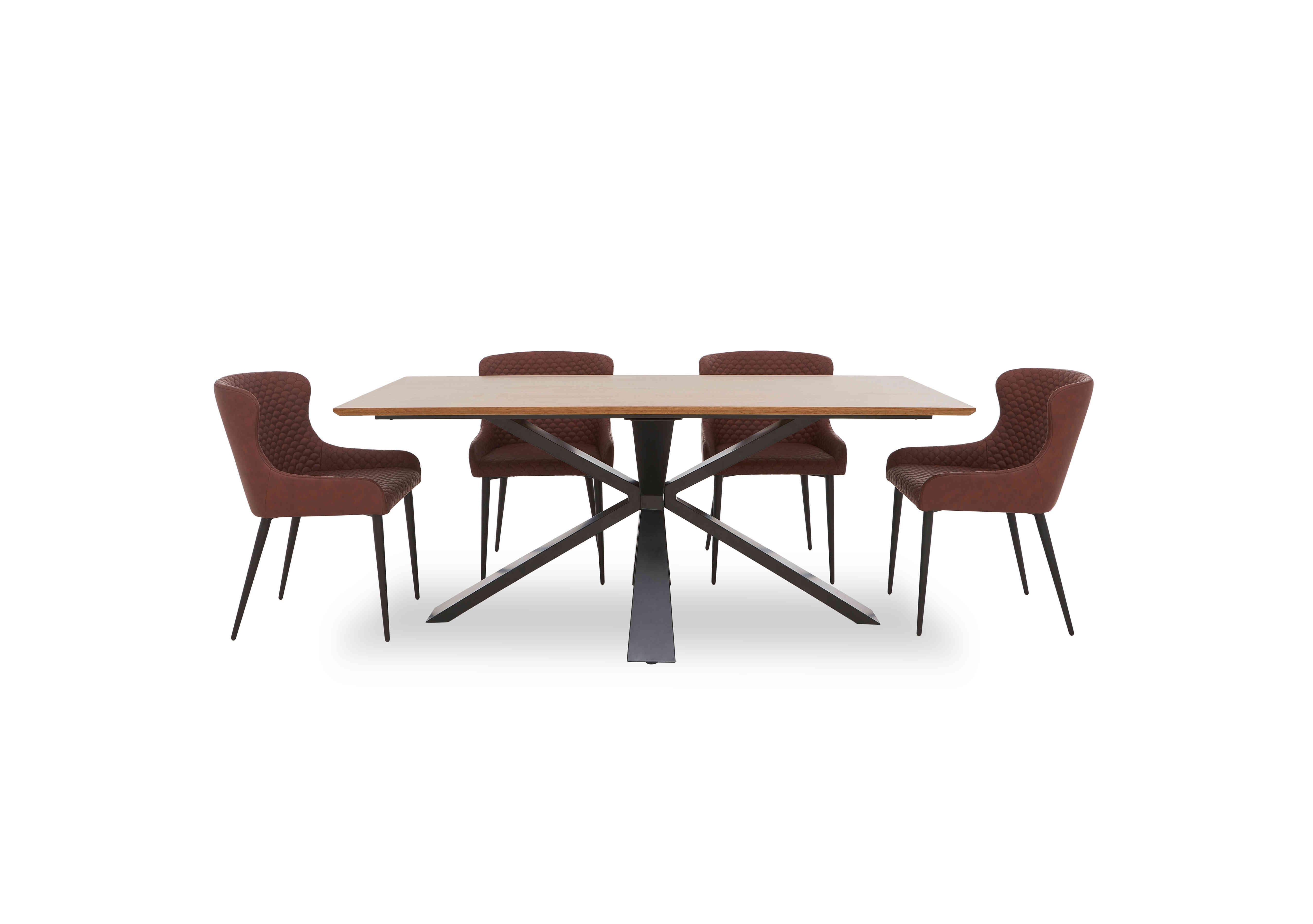 Hanoi Fixed Table with Metal Base and 4 Faux Leather Dining Chairs in Tan on Furniture Village