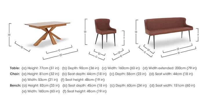 Hanoi Extending Table with Wooden Base and 3 Faux Leather Dining Chairs and a Dining Bench in  on Furniture Village