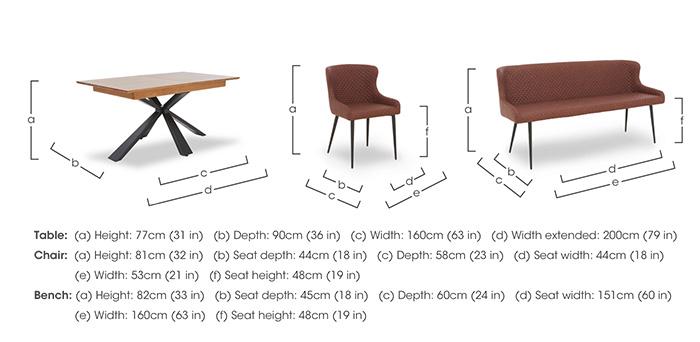 Hanoi Extending Table with Metal Base and 3 Faux Leather Dining Chairs and a Dining Bench in  on Furniture Village