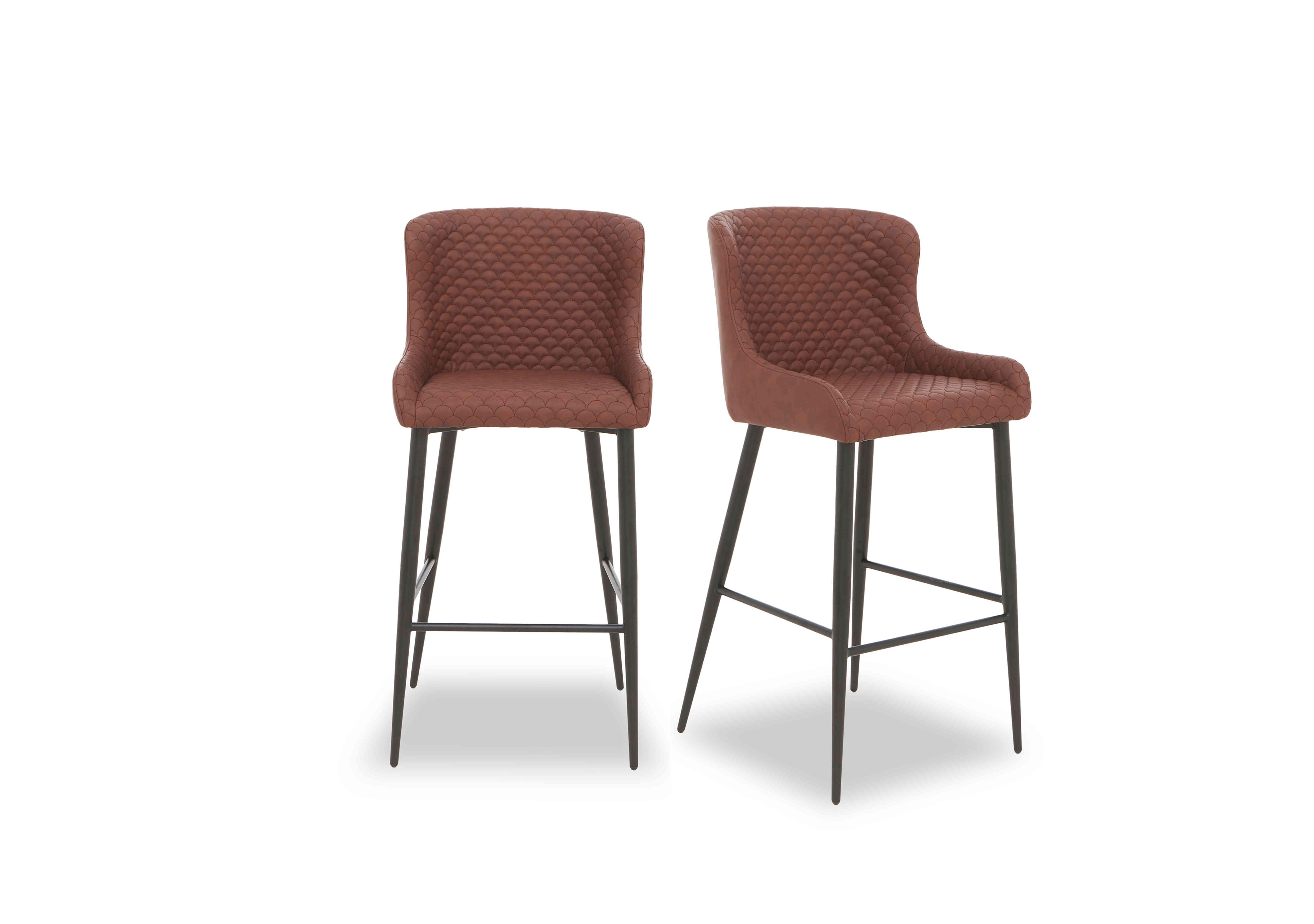 Hanoi Pair of Faux Leather Bar Stools in Tan on Furniture Village