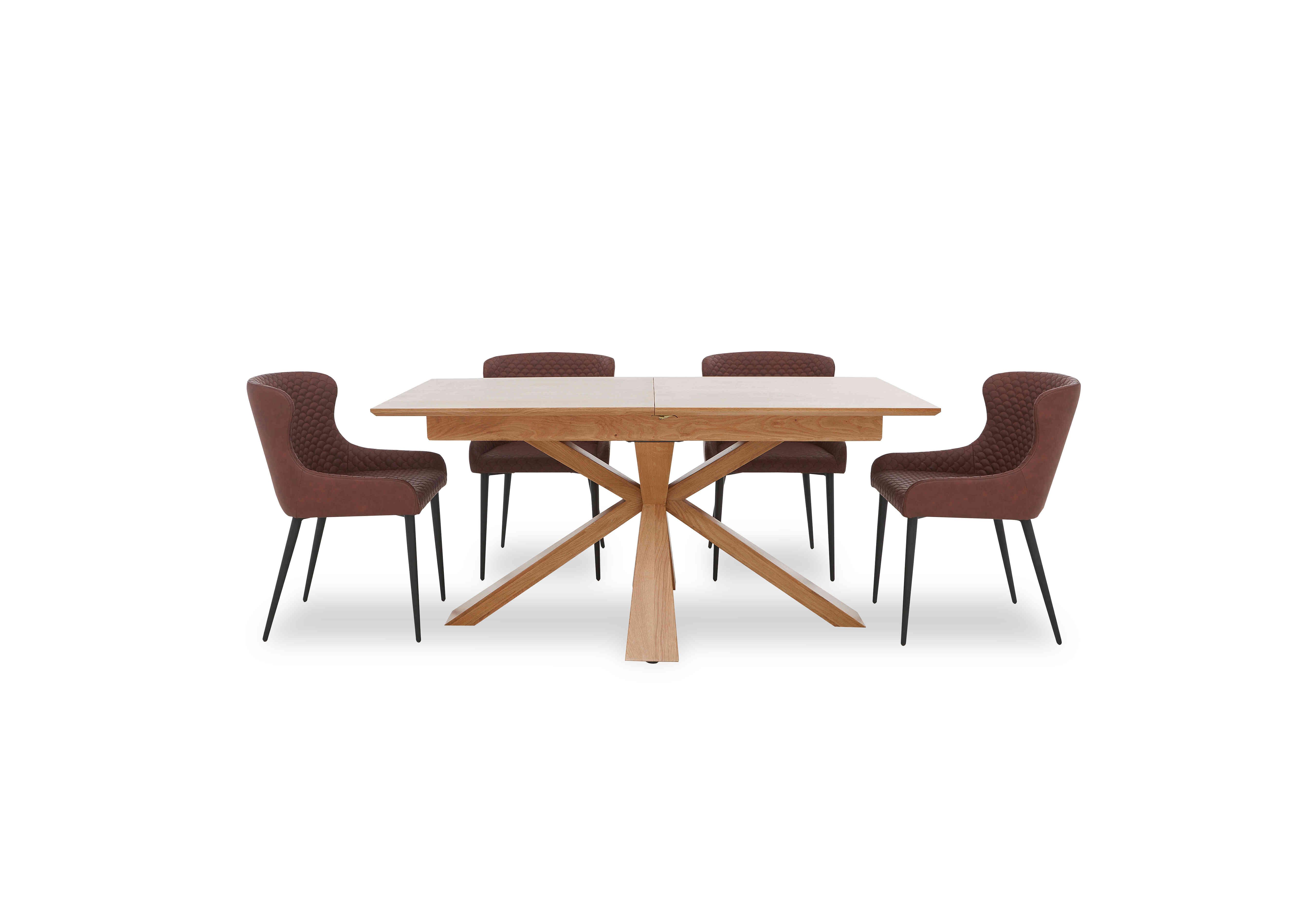 Hanoi Extending Table with Wooden Base and 4 Faux Leather Dining Chairs in Tan on Furniture Village