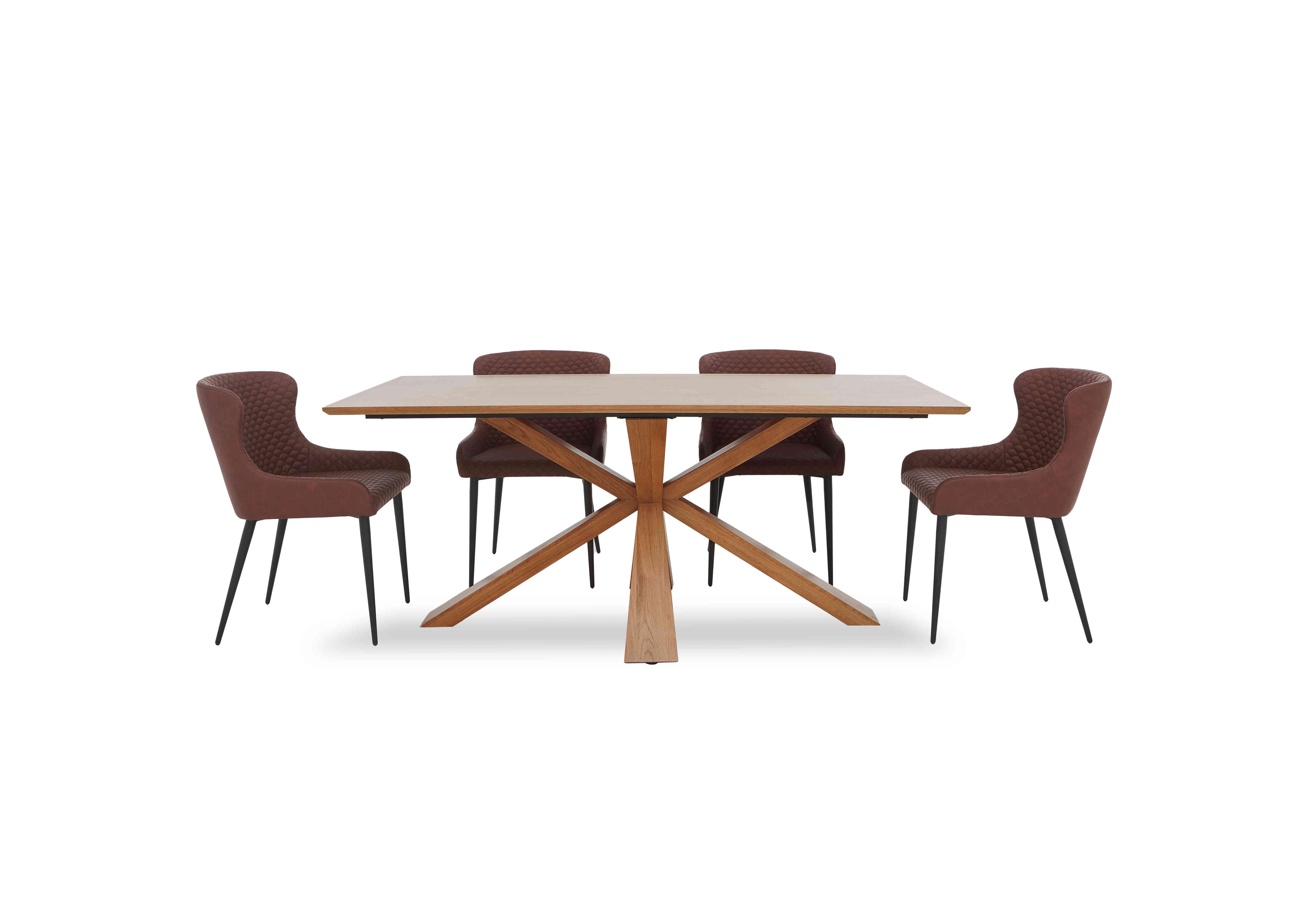 Hanoi Fixed Table with Wooden Base and 4 Faux Leather Dining Chairs in Tan on Furniture Village