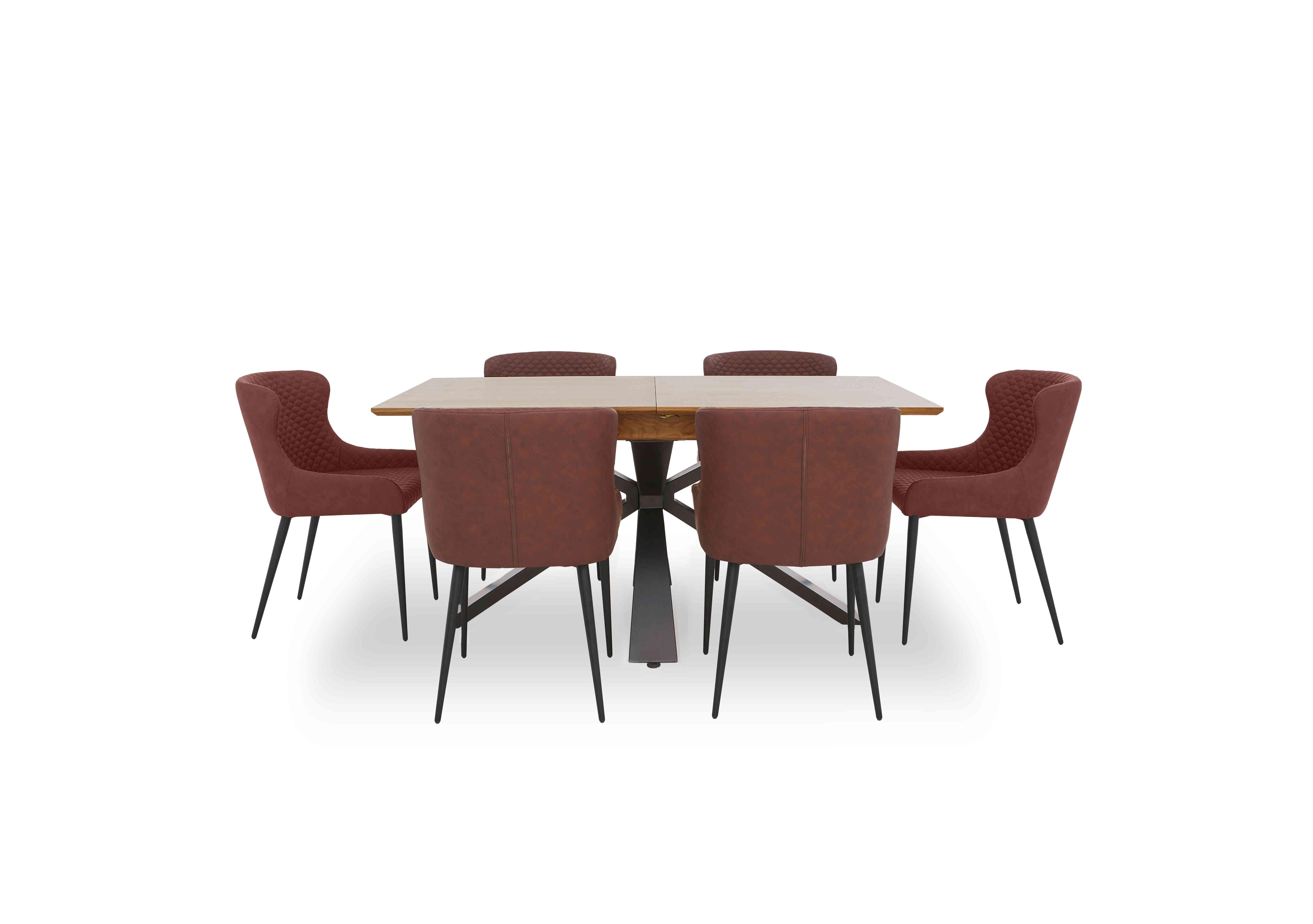 Hanoi Extending Table with Metal Base and 6 Faux Leather Dining Chairs in Tan on Furniture Village
