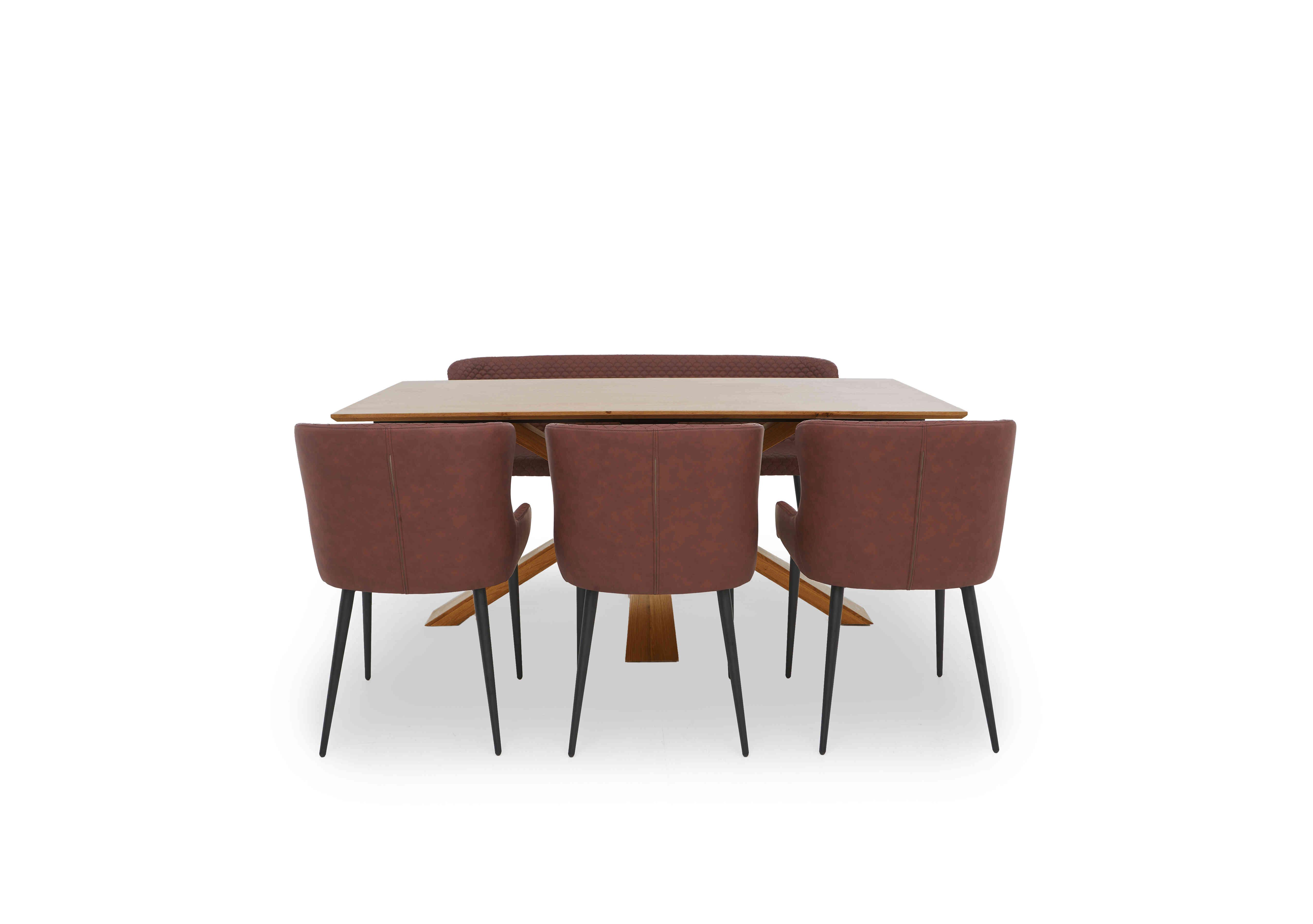 Hanoi Fixed Table with Wooden Base and 3 Faux Leather Dining Chairs and a Dining Bench in Tan on Furniture Village
