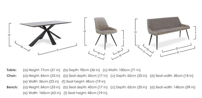 Saigon Fixed Table with Metal Base and 3 Velvet Dining Chairs and a Velvet Dining Bench in  on Furniture Village