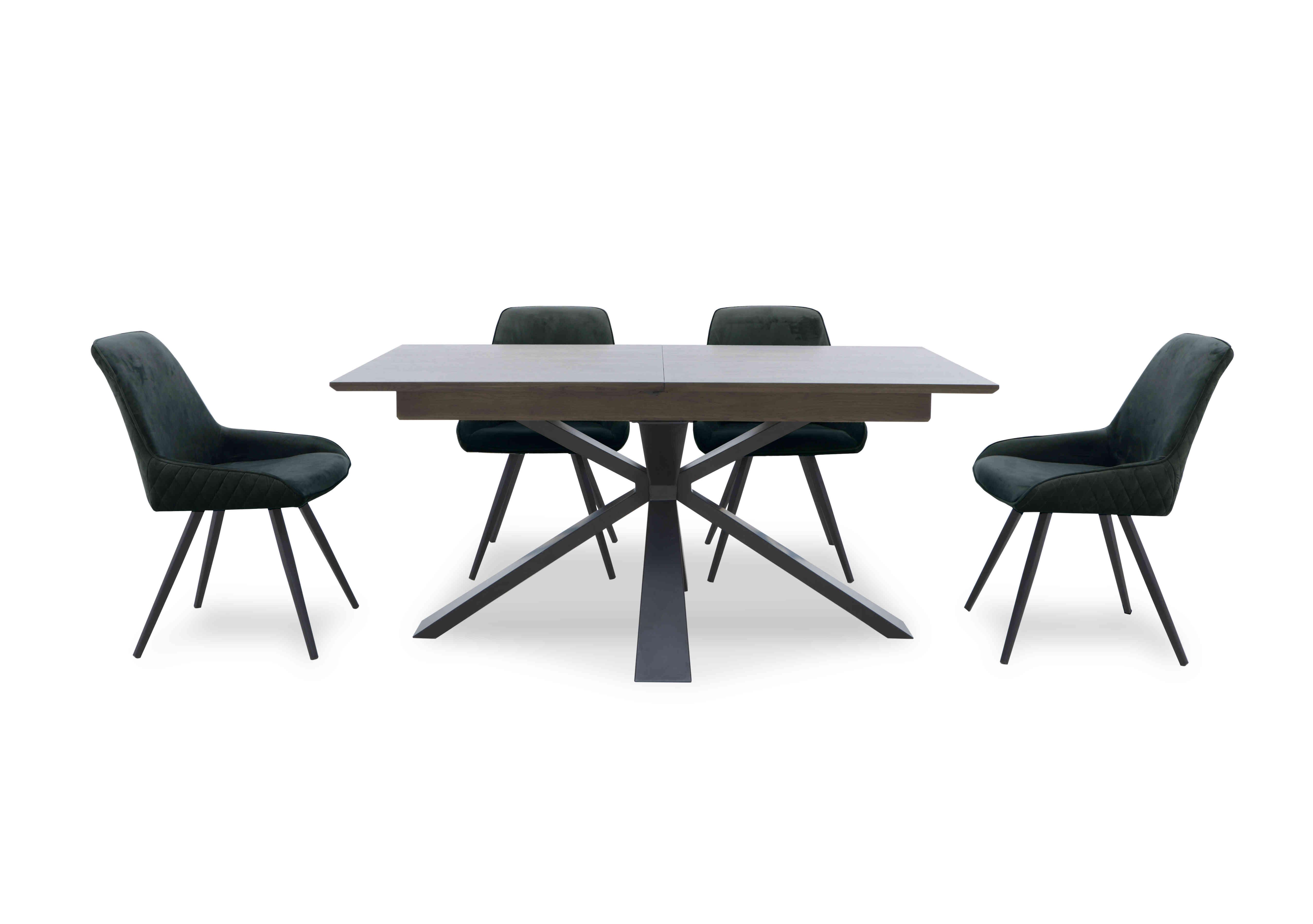 Saigon Extending Table with Metal Base and 4 Velvet Dining Chairs in Forest Green Velvet on Furniture Village